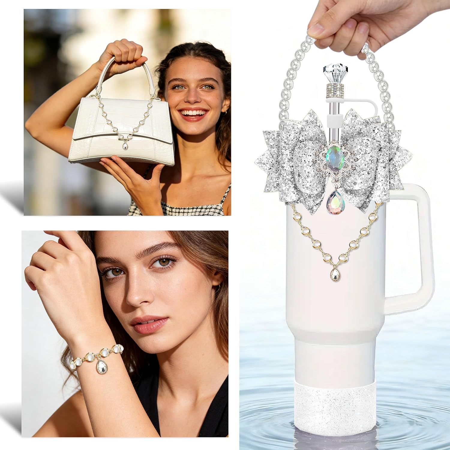 Diamond Bling Accessories for Stanley Cup Tumbler 40oz 30oz 24oz White image 3