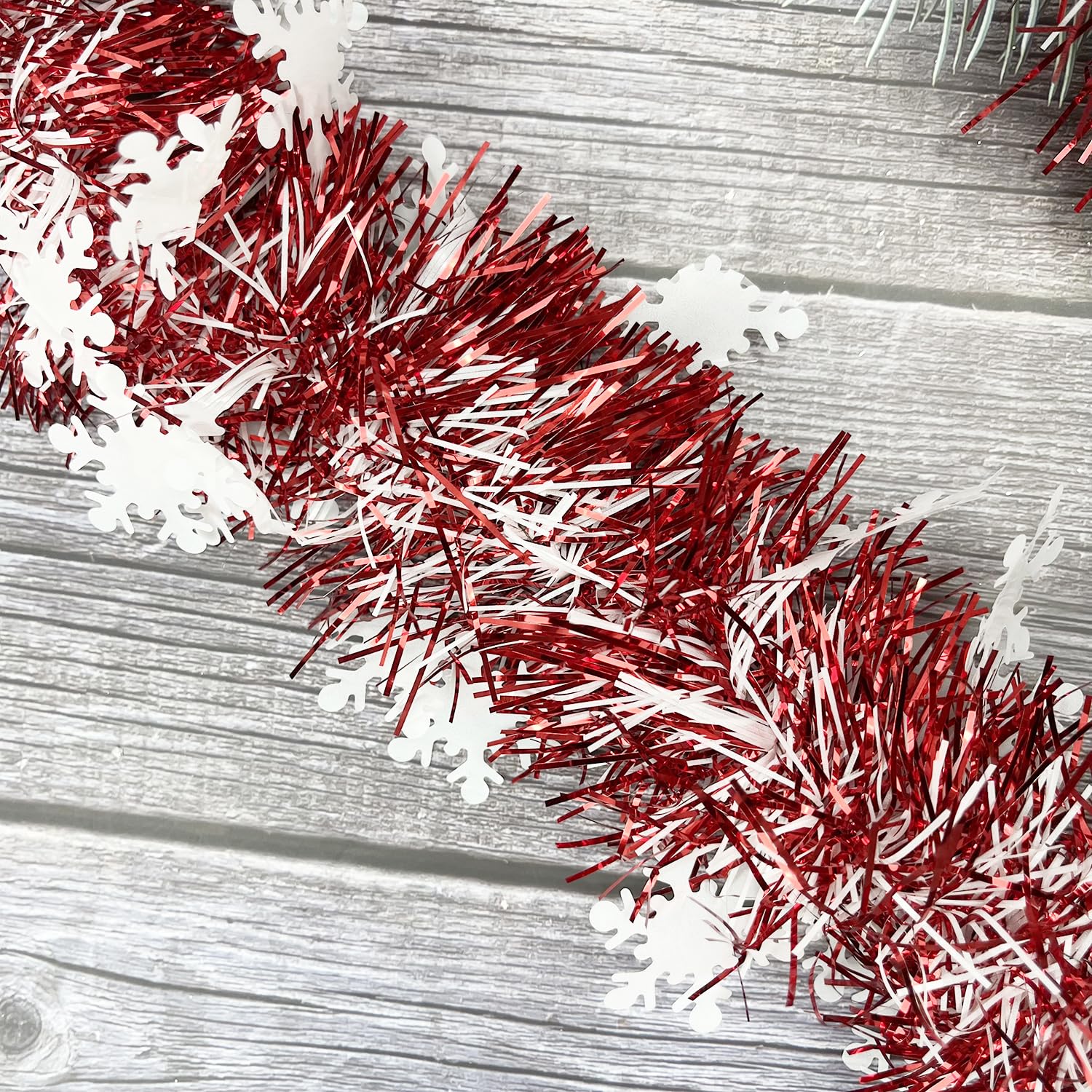 Red Christmas Snowflake Tinsel Garland - Image 2