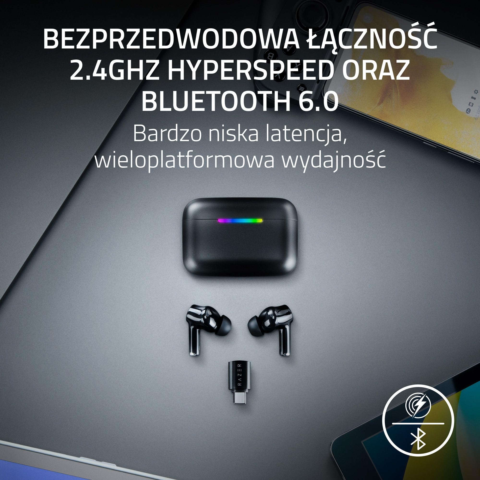 Razer Hammerhead V3 HyperSpeed - Trådlösa gamingöronsnäckor för flera plattformar - ANC aktiv brusreducering - HyperSpeed Wireless & Bluetooth - 40 timmars batteritid - Vattentålig IPX4 | Svart