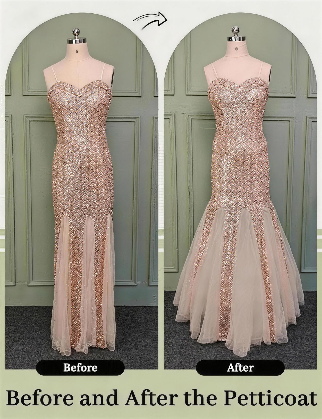 BEAUTELICATE Enagua Cancan para Vestidos Cortos Mujer Trompeta Sirena Falda 2 Aros con Volantes Niveles hasta el Suelo Vestido de Novia Boda