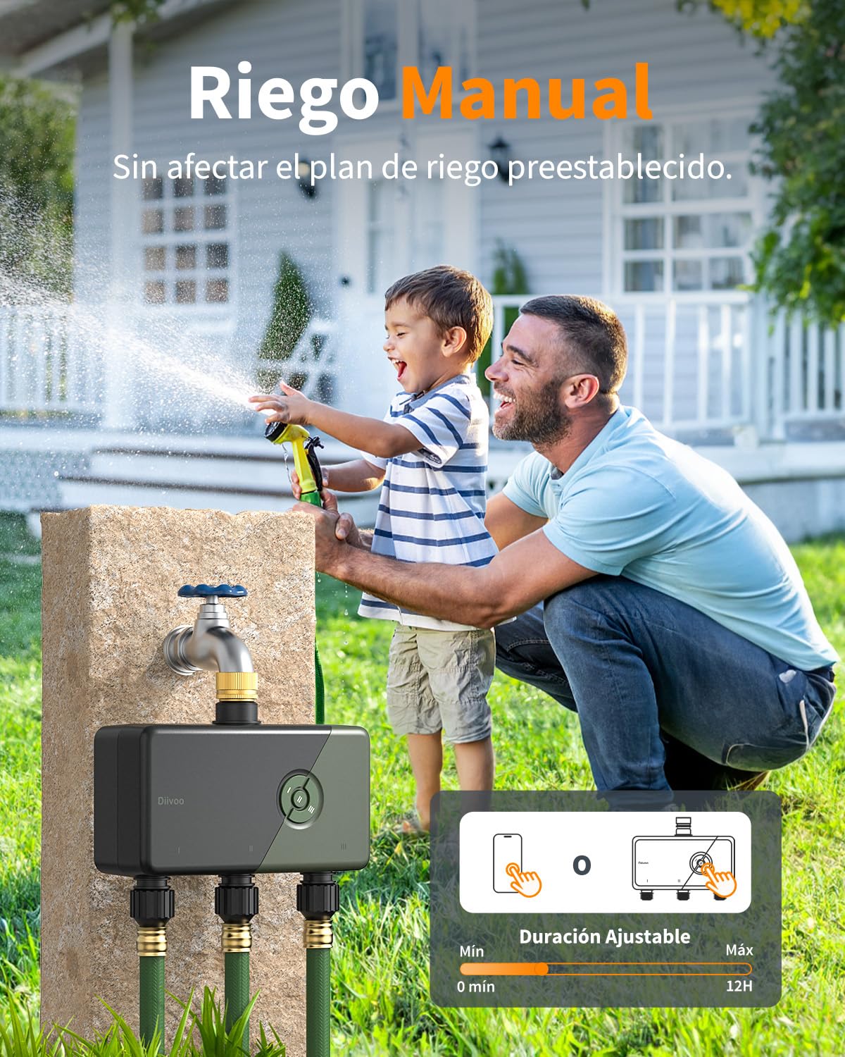 Diivoo Programador Riego WiFi 3 Zonas con Entrada de Latón, Temporizador Riego WiFi Compatible con Alexa/Google Assistant, 18 Programas de Riego, Retardo por Lluvia & Modo Niebla para Jardín y Césped