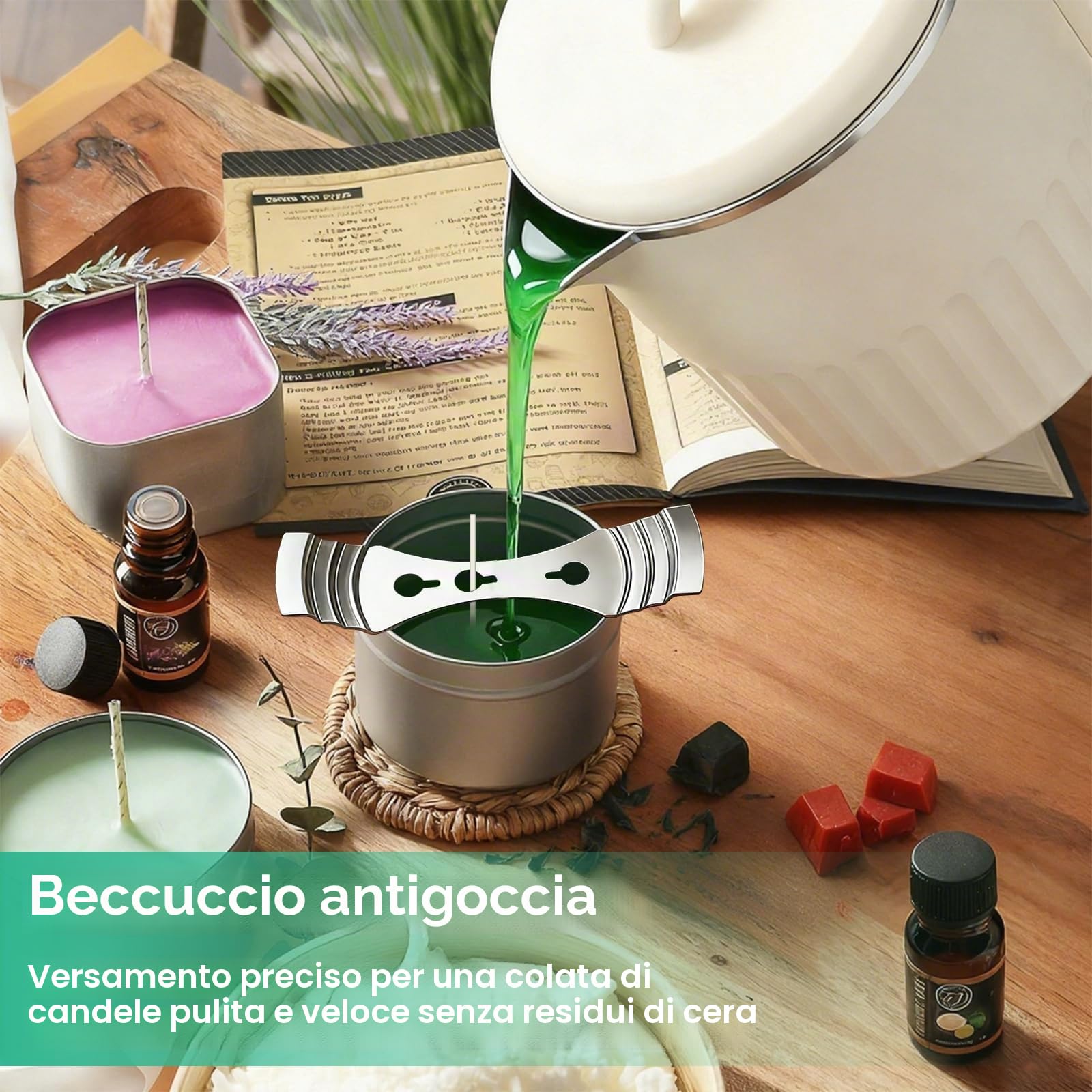 Roselee Sciogli Cera per Candele Elettrico Kit per Candele Fai da Te con Scalda Cera per Candele 1l/35oz,Termometro, 100 Stoppini, 100 Adesivi, 10 Porta Stoppini e Cucchiaio per Mescolare