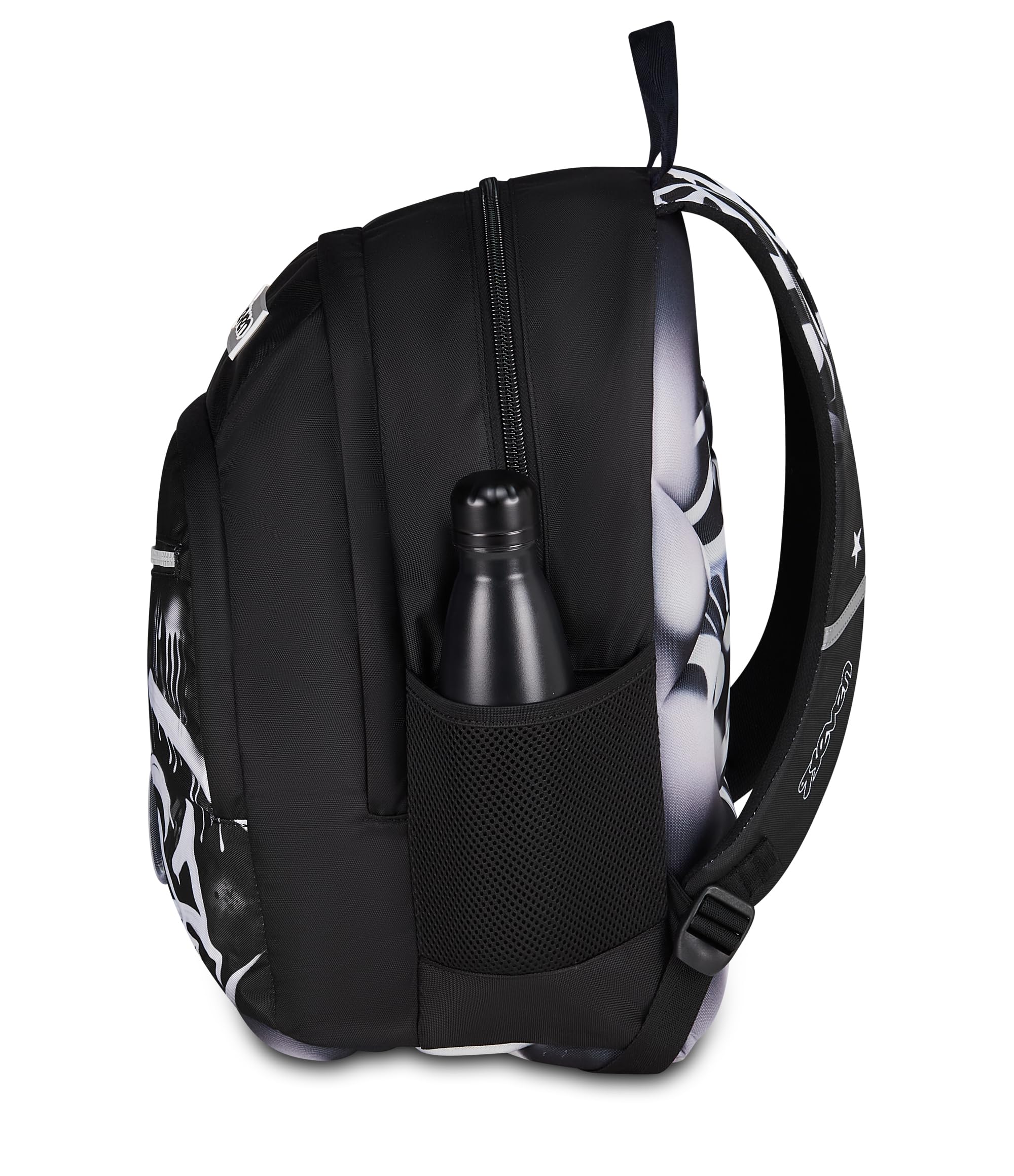 Seven Zaino Scuola Dual GOLDEN PAINT, Doppio Scomparto, Nero, 32 L, Multifunzione, Tasca attrezzata, Tasca laterale porta borraccia, Scomparto porta pc, Scuola media e superiore, Bambini, Ragazzi