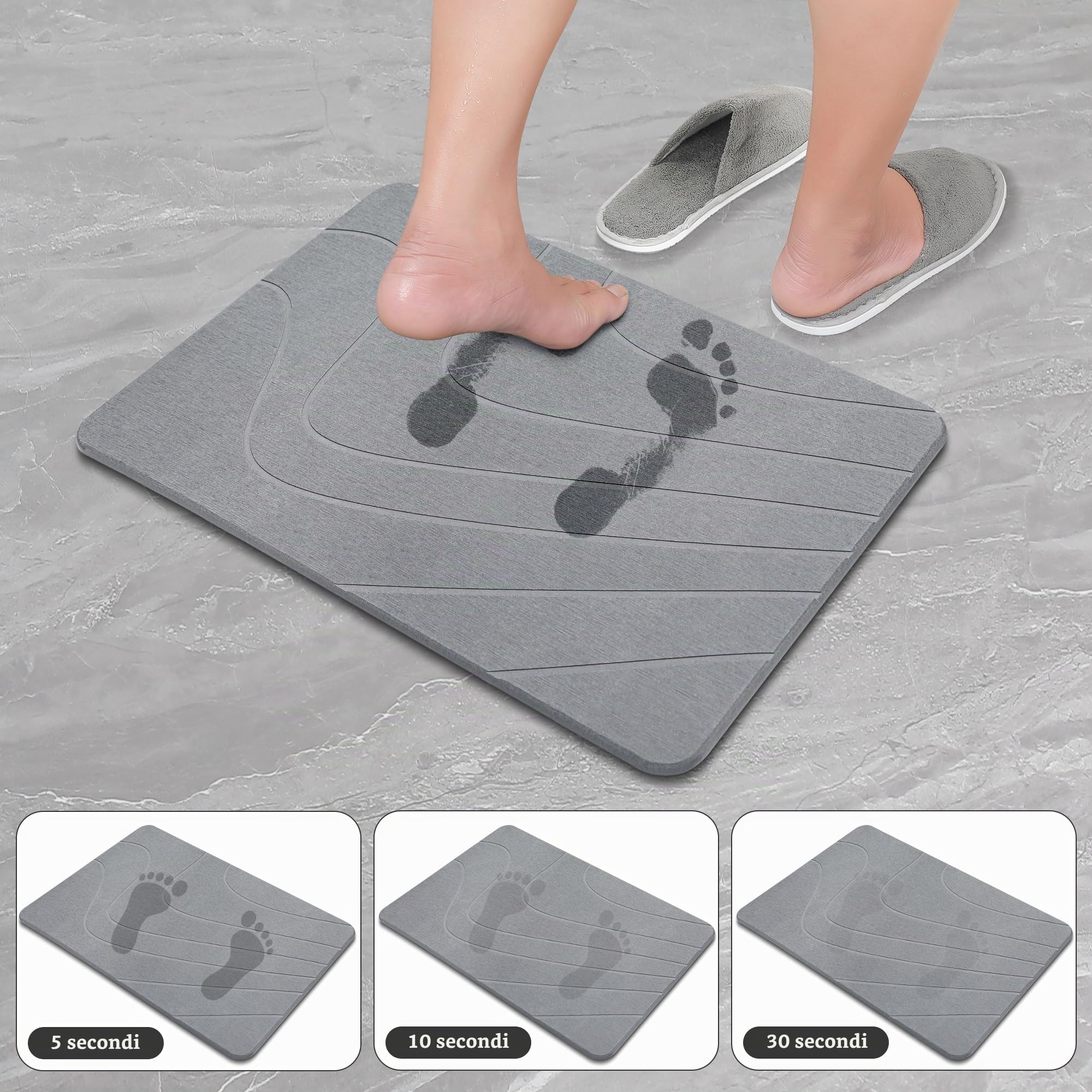 Tappetino da bagno effetto pietra Tappetino in terra diatomacea Asciugatura rapida, resistente all'umidità 60 x 39 cm