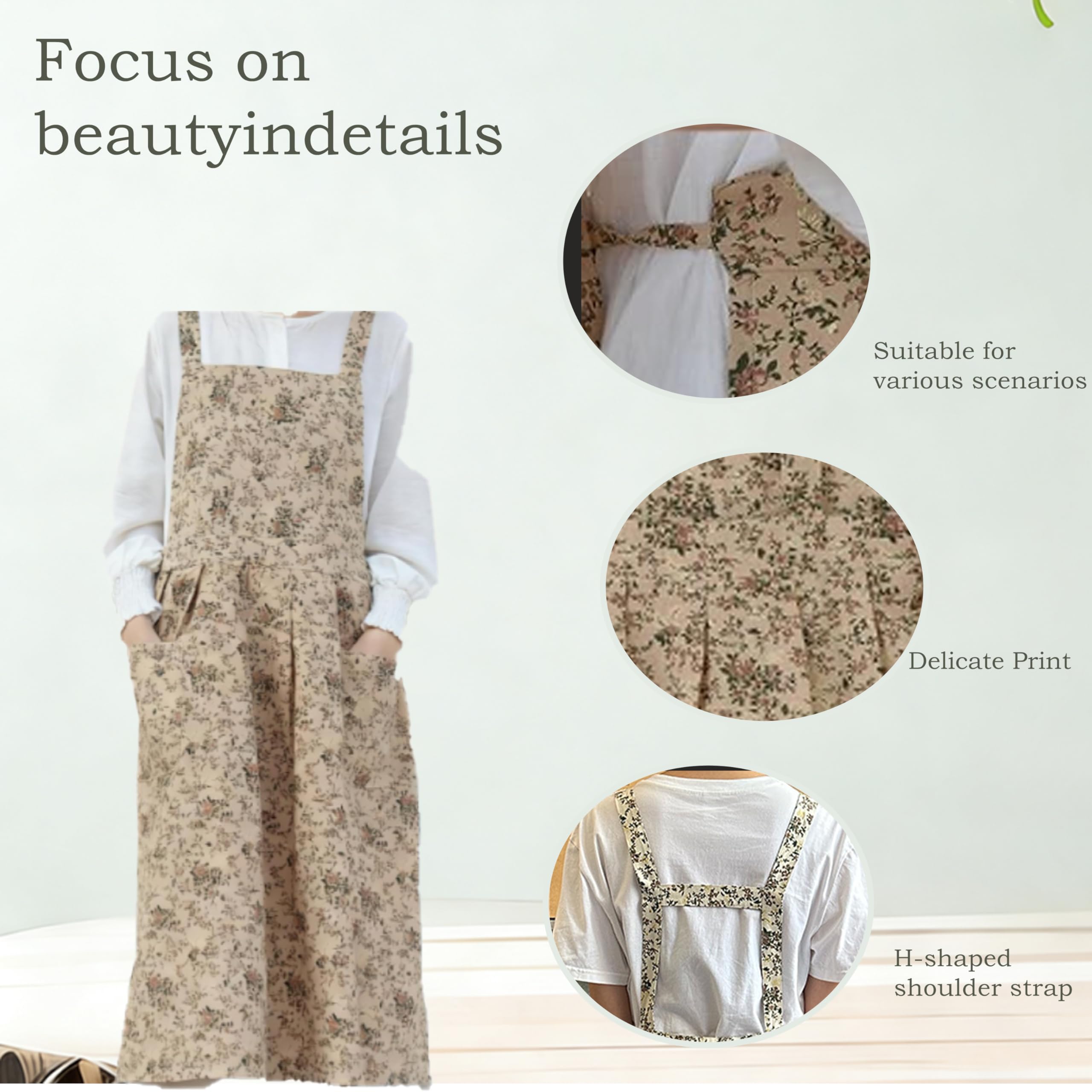 Küchenschürze mit Rock mit Vichy-Muster, mit schönem Blumenmuster und wasserdichter Beschichtung. Diese verstellbare Schürze für Erwachsene mit großer Tasche ist ideal zum Kochen, Backen und für