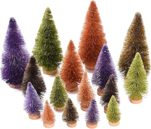 MSUIINT 16 piezas de mini árboles de Navidad artificiales, cepillo para botellas de árboles de Navidad esmerilados de sisal en miniatura, mini
