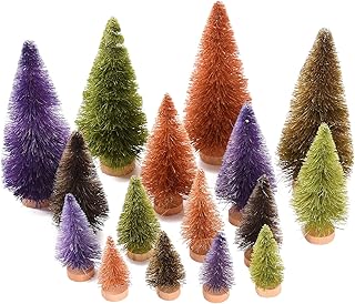 16Pcs Mini Christmas Sisal Trees, Desktop Miniature Christmas Tree Pine Tree with Wood Base, Bottle Brush Trees for Winter Snow Miniature Scenes Xmas Tabletop Decor