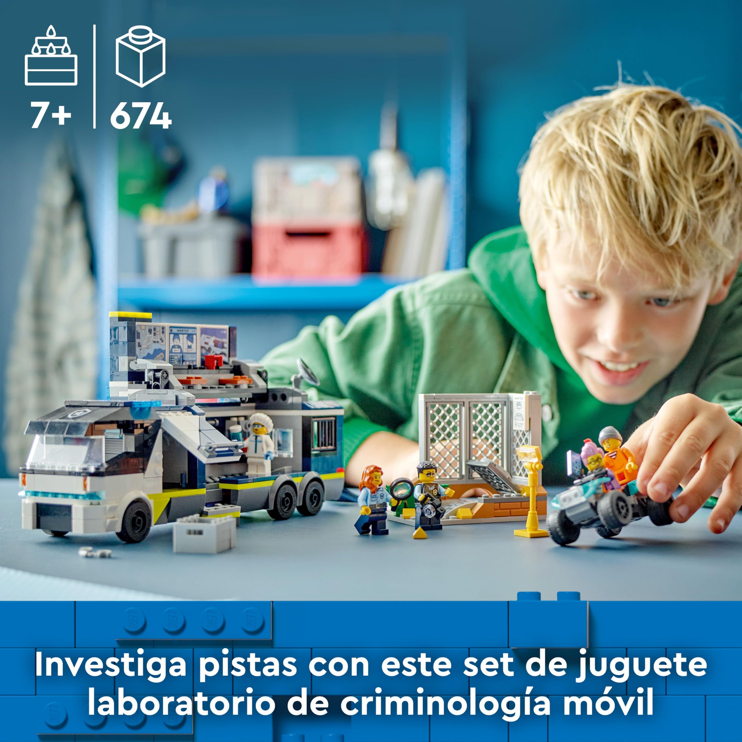 LEGO City Laboratorio de Criminología Móvil de la Policía, Regalo para Niños y Niñas de 7 Años o Más, Quad de Juguete y Minifiguras de Agentes, Científico y Ladrones, Juego de Roles 60418