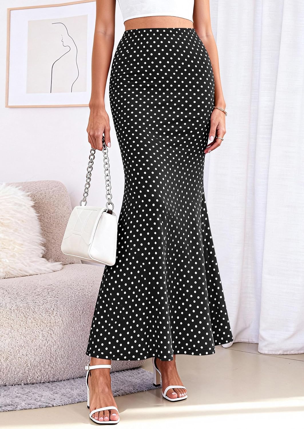 PRETTYGARDEN Women's Maxi Skirt 2026 Summer Flowy Polka Dot Floral High Waisted Mermaid Office Work Spring Long Slip Skirts - Image 6