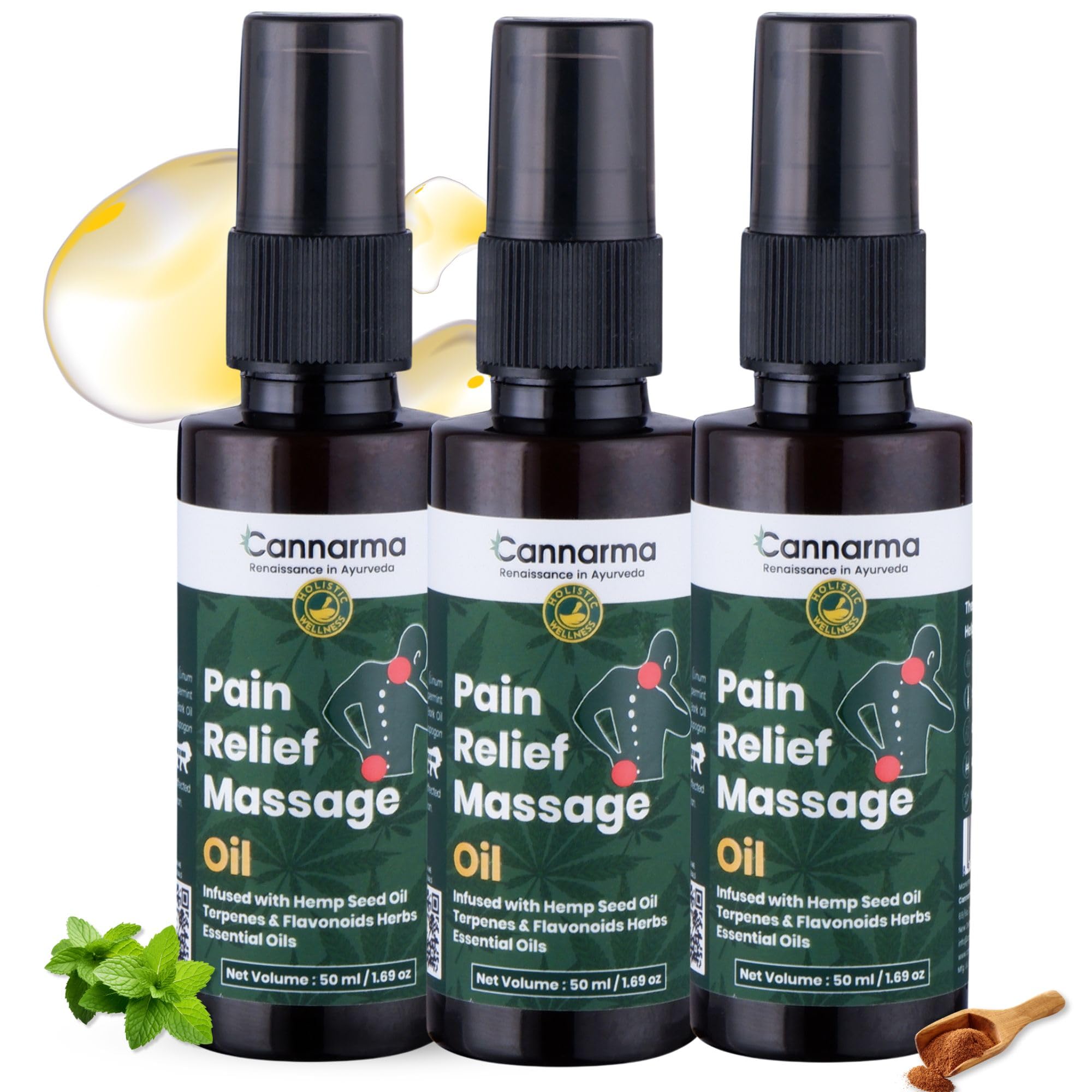 Cannarma Joint Pain Relief oil - 150 ml | For Knee Pain Relief & Swelling | Hemp Pain Relief Massage Oil | Enriched with Hemp Seed Oil - (Pack of 3)