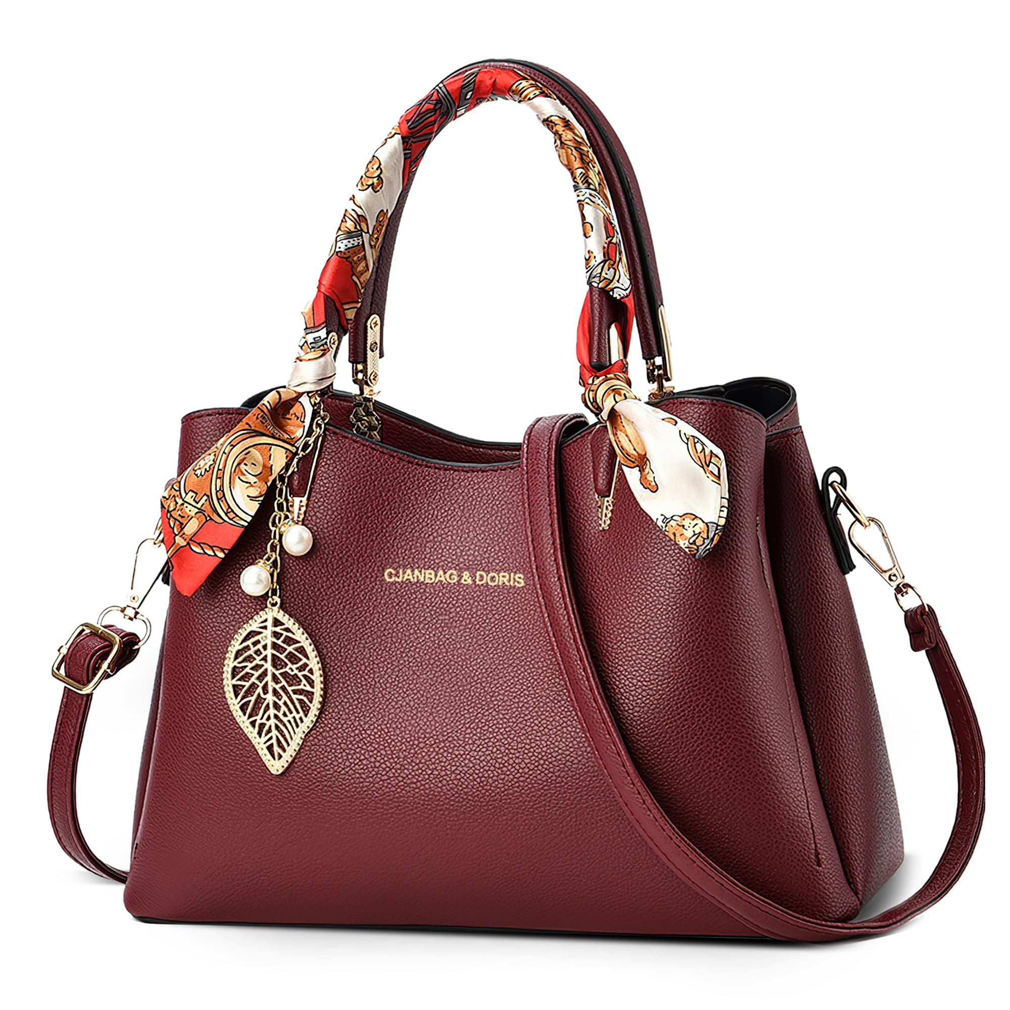 Borsa Donna Mode Borsa a Mano Ciondolo Foglia Borsa a Tracolla Elegante Borsetta Borse a Spalla Borsa Tote per Shopping Partito Lavoro Incontri PU Pelle Borse Messenger Rosso