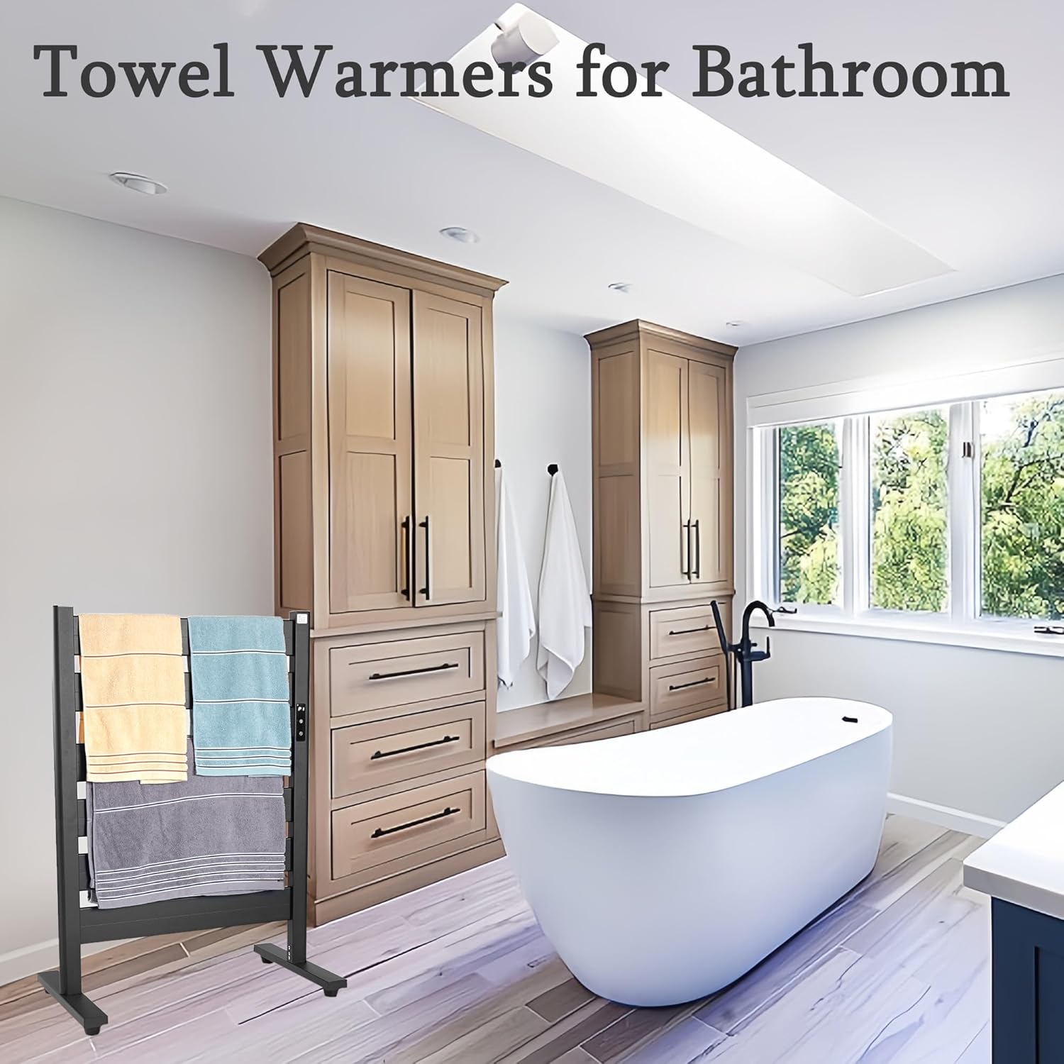 Towel Warmer for Bathroom, 6-Bar, Upgraded Extra-Wide Heating Area, Built-in Timer and Temperature Adjustment, Overheating Protection. Large Free-Standing Heated Towel Rack，Matte Black