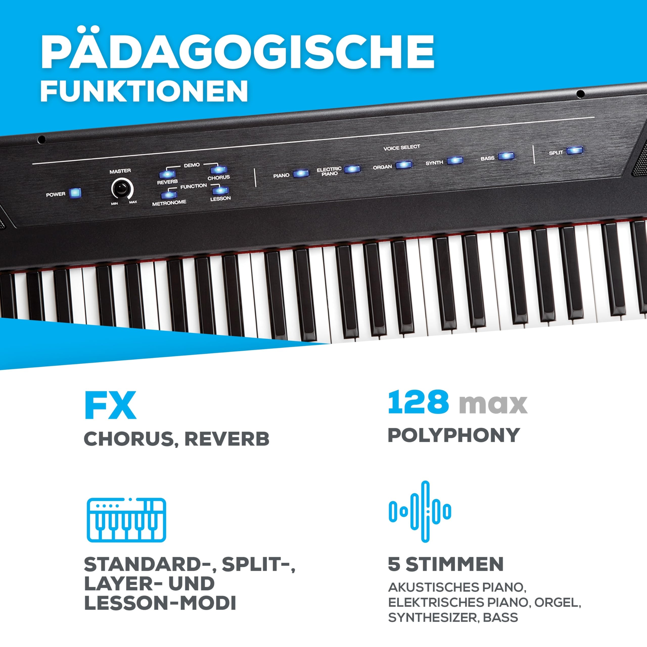 Alesis Recital - E Piano 88 Tasten für Einsteiger mit Halbgewichteten Volle Größe Klavier, Lautsprechern, Fünf Premium-Stimmen, Kopfhörerausgang, Klavier Lektionen-Abo