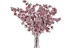 12 Pack Christmas Artificial Berry Picks Xmas Winter Frosted Red Berry Stems