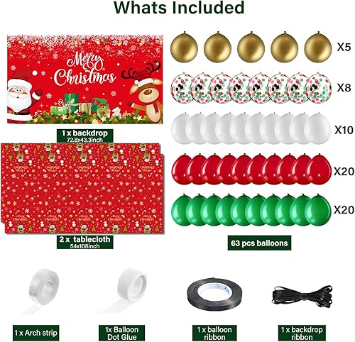 Miniatura 2 de Juego de decoraciones de fiesta de Navidad, incluye telón de fondo de Papá Noel, copos de nieve, ciervos, cubiertas de mesa, globos multicolor y