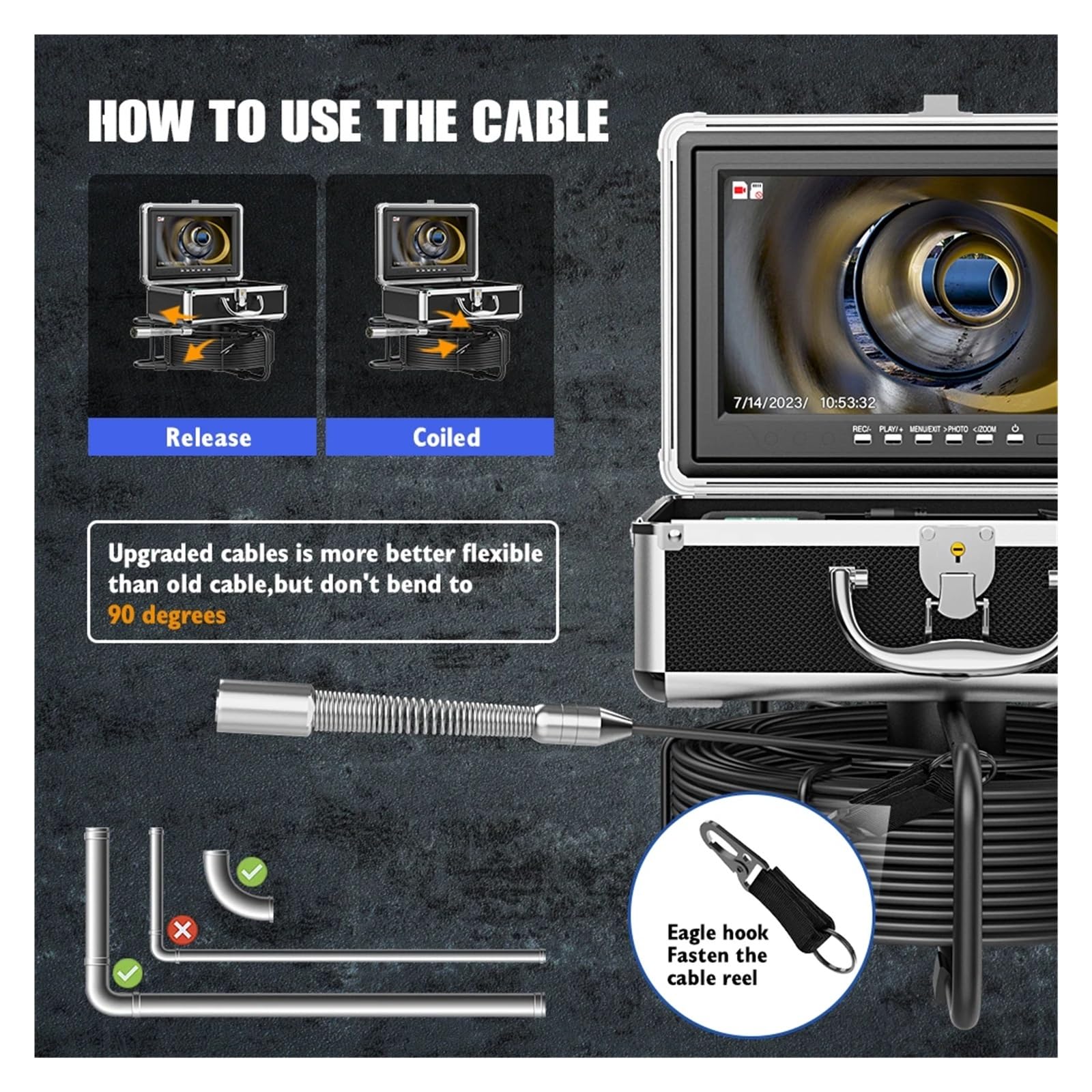 17/22MM Sewer Pipe Inspection Camera With 16GB TF Card IP68 Waterproof 10" DVR AHD 1080P Drain Industrial Endoscope(10m,17MM Camera)