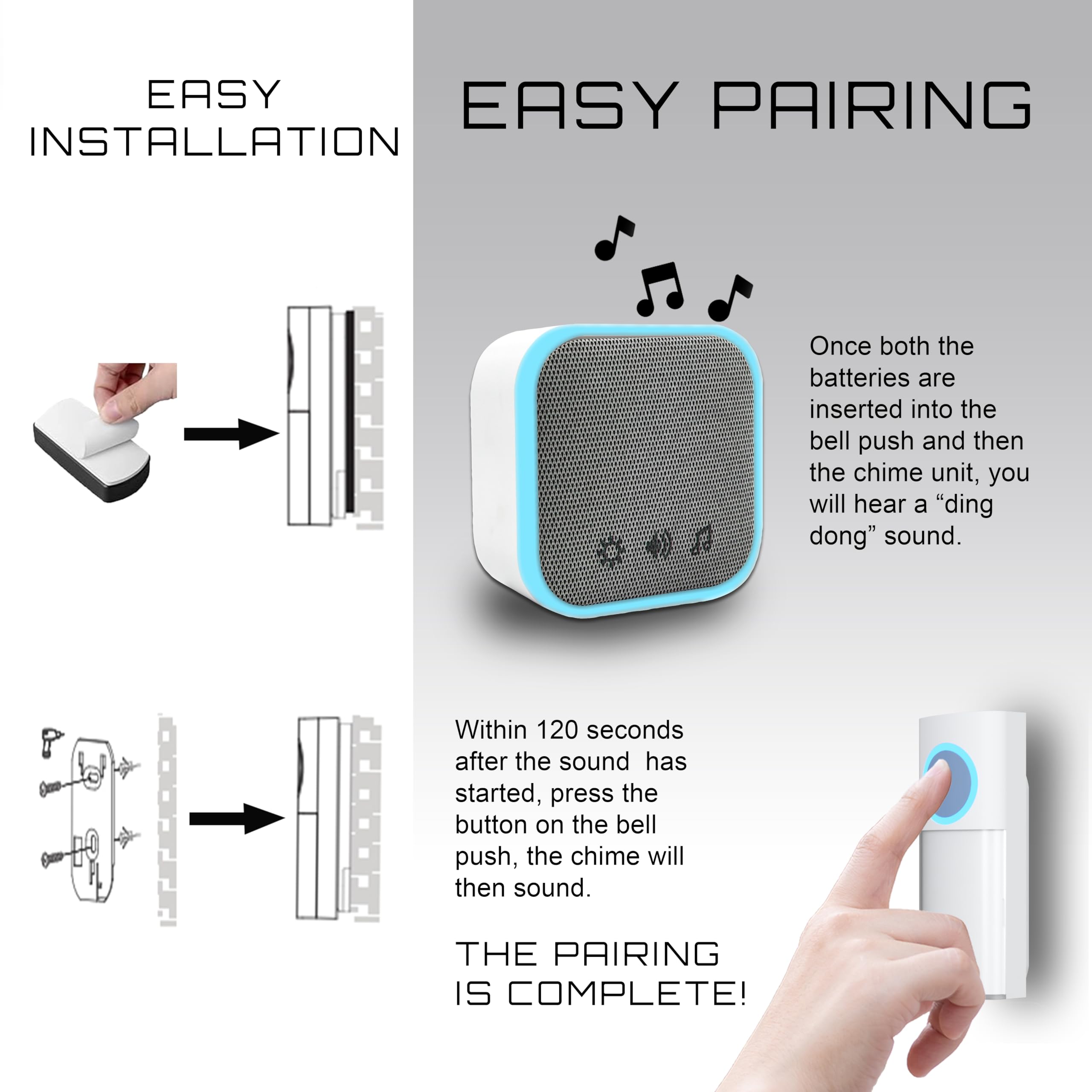 Uni-Com Wireless Portable Door Chime, 150m Operating Range, 30 Different Chimes, LED Chime Alert, 3 Operating Modes - Image 4