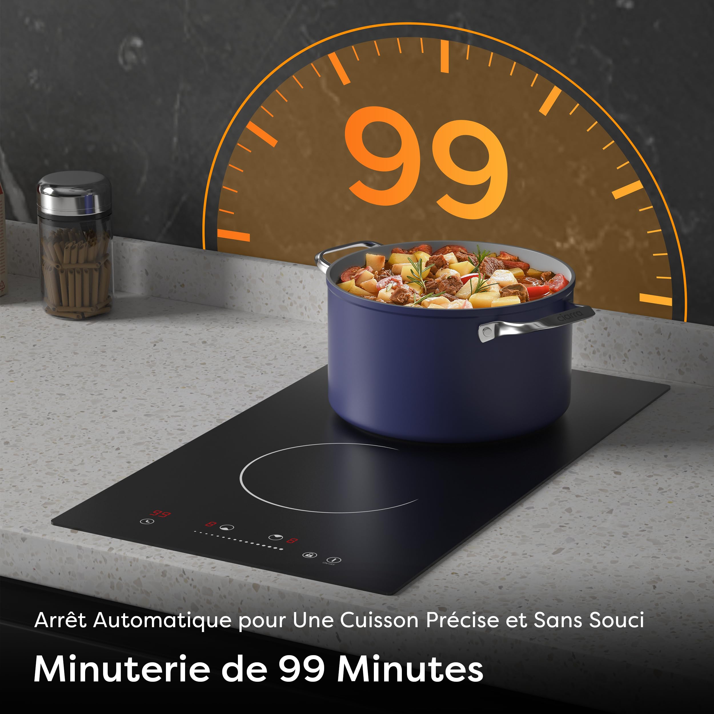 Plaque Vitrocéramique 2 Feux 3000W Encastrable 30CM 9 Niveaux Puissance Minuteur Verrou Sécurité