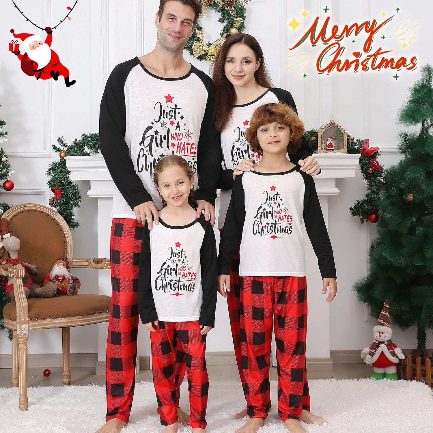 ANGELGGH Family Christmas PJs Matching Sets, Cute Holiday Pajamas Printed Top and Pants, Xmas Jammies for Couples/Men/Women (Youth, 12-14T, Plaid Star)