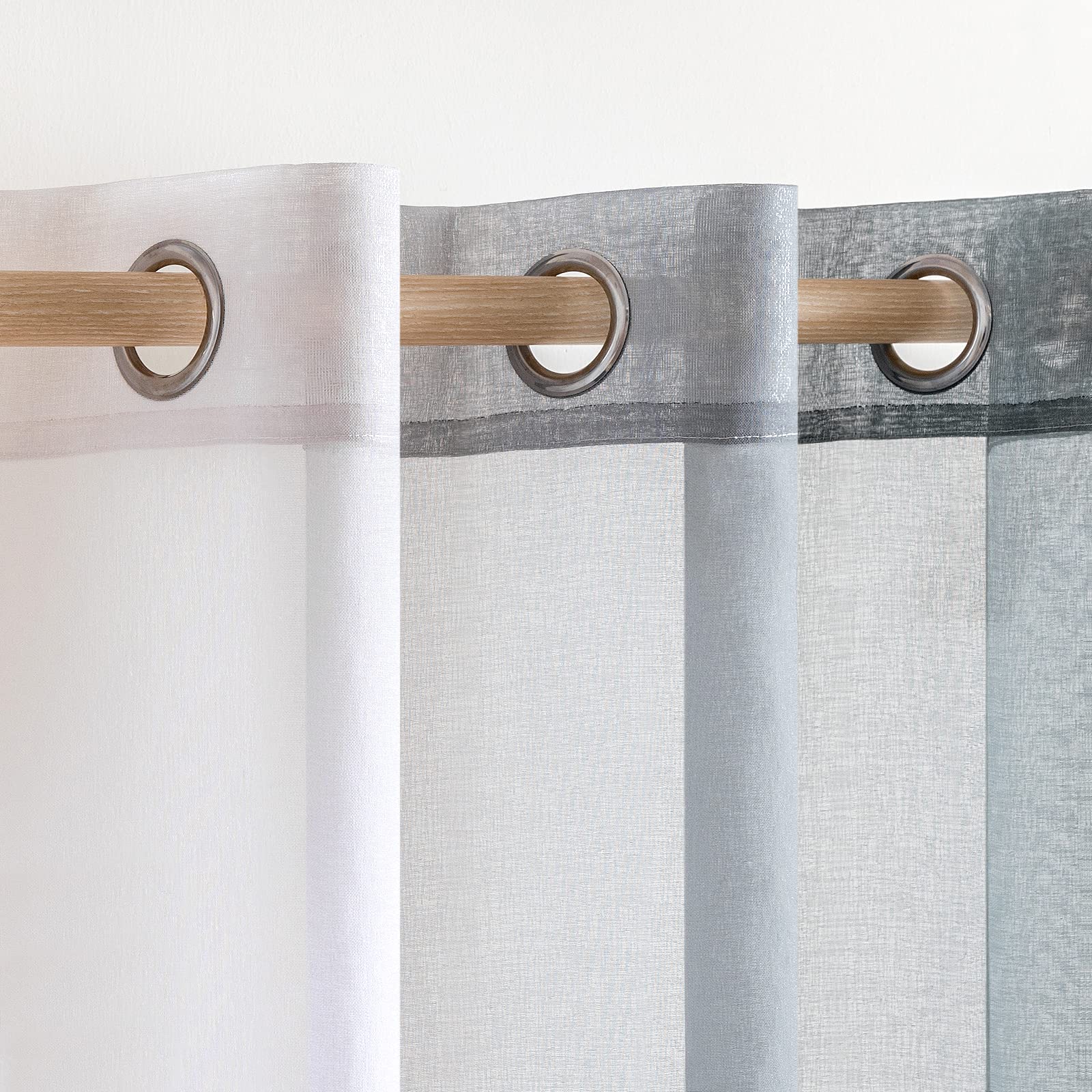 MIULEE 2er Set Voile Vorhang Zweifarbiger Vorhang mit Ösen Transparente Gardine Ösenschal Fensterschal Lichtdurchlässig für Schlafzimmer, 140x245cm, Grau