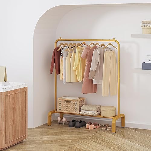 Miniatura 4 de JIUYOTREE Standard Clothes Clothing Garment Rack with Storage Shelves Clothes Organizer for Hanging Clothes Coat Jacket Shirt Sweater Jeans Gold