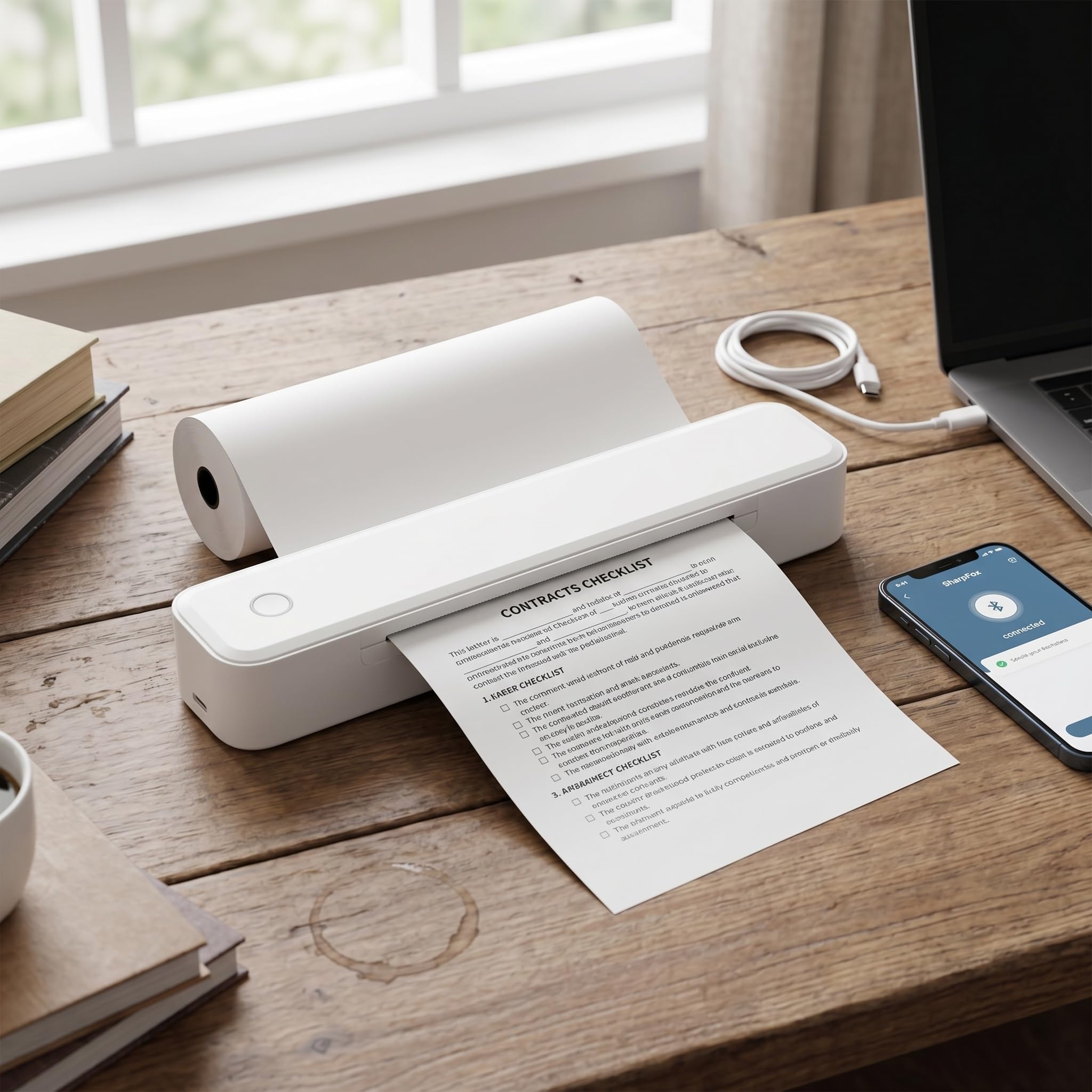ViaGasaFamido Stampante Termica Portatile 203DPI, Senza Inchiostro, USB-C 2600mAh, Supporta US Letter A4 A5, per Viaggi e Ufficio