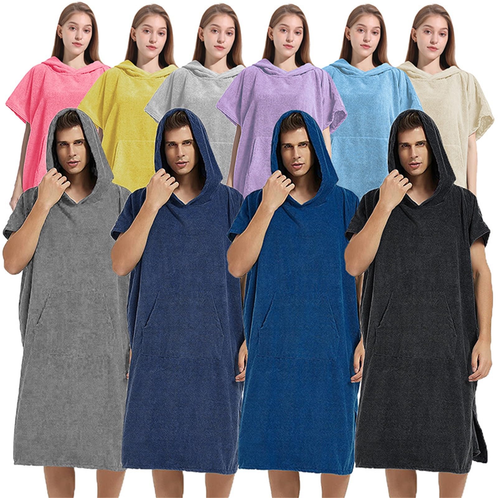 Frottee Badeponcho Damen Herren - Strandponcho Baumwolle Surf Poncho Erwachsene Handtuch Kapuze Bade Surfponcho Bademantel