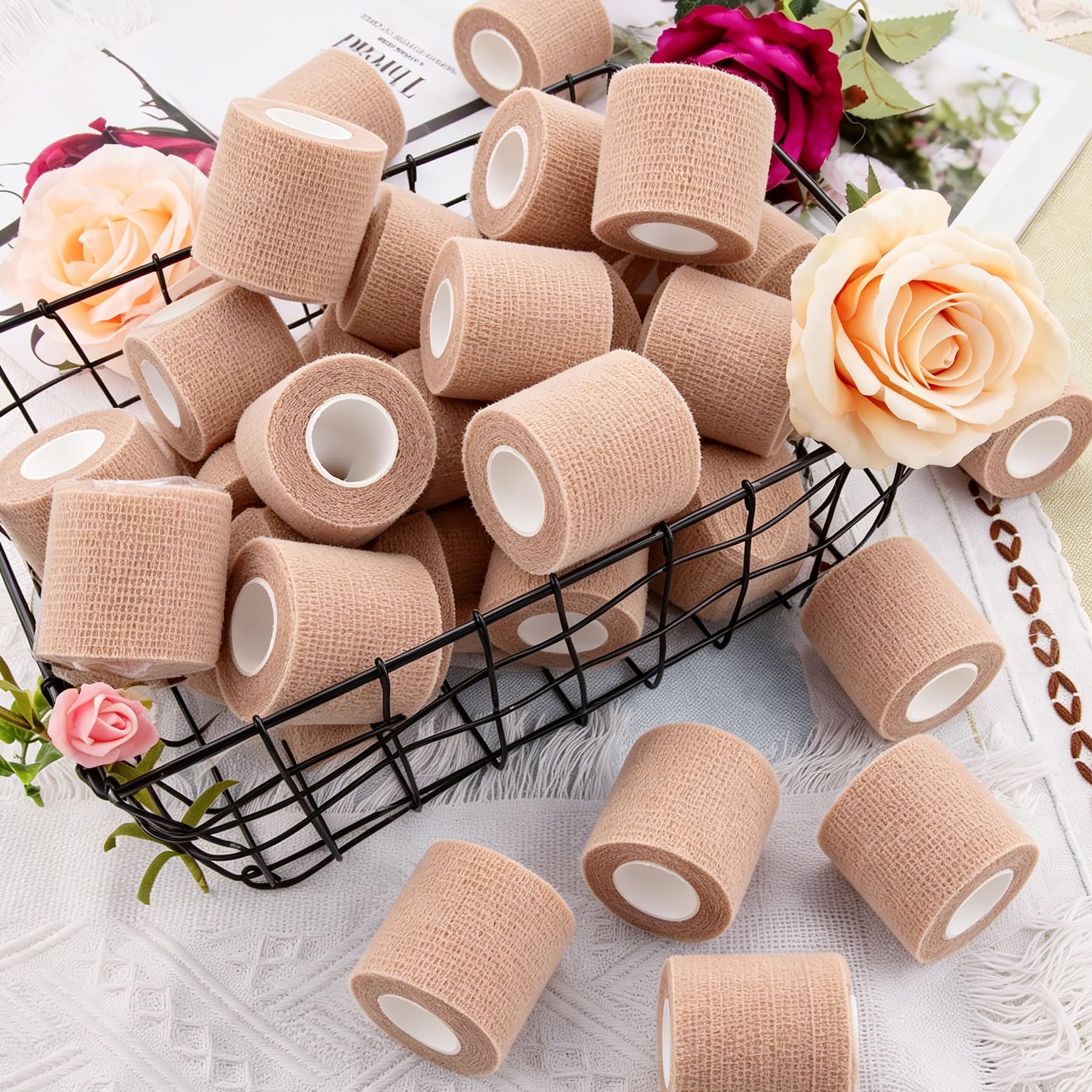 Benda Elastica Adesiva Coesiva 5 cm x 4,5 m Beige per Persone e Animali