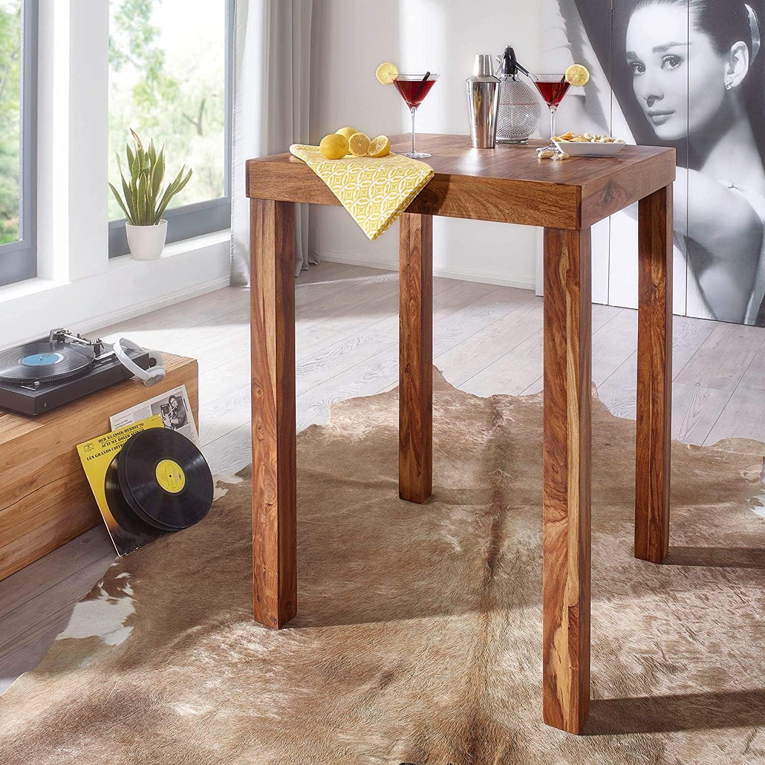 AMD ARTS Bar Table Solid Wood Bar Table | Bar Table for Living Room and Modern Country House Style Wooden Standing Table Square | Product Solid Wood Furniture | Natural Brown-image-7