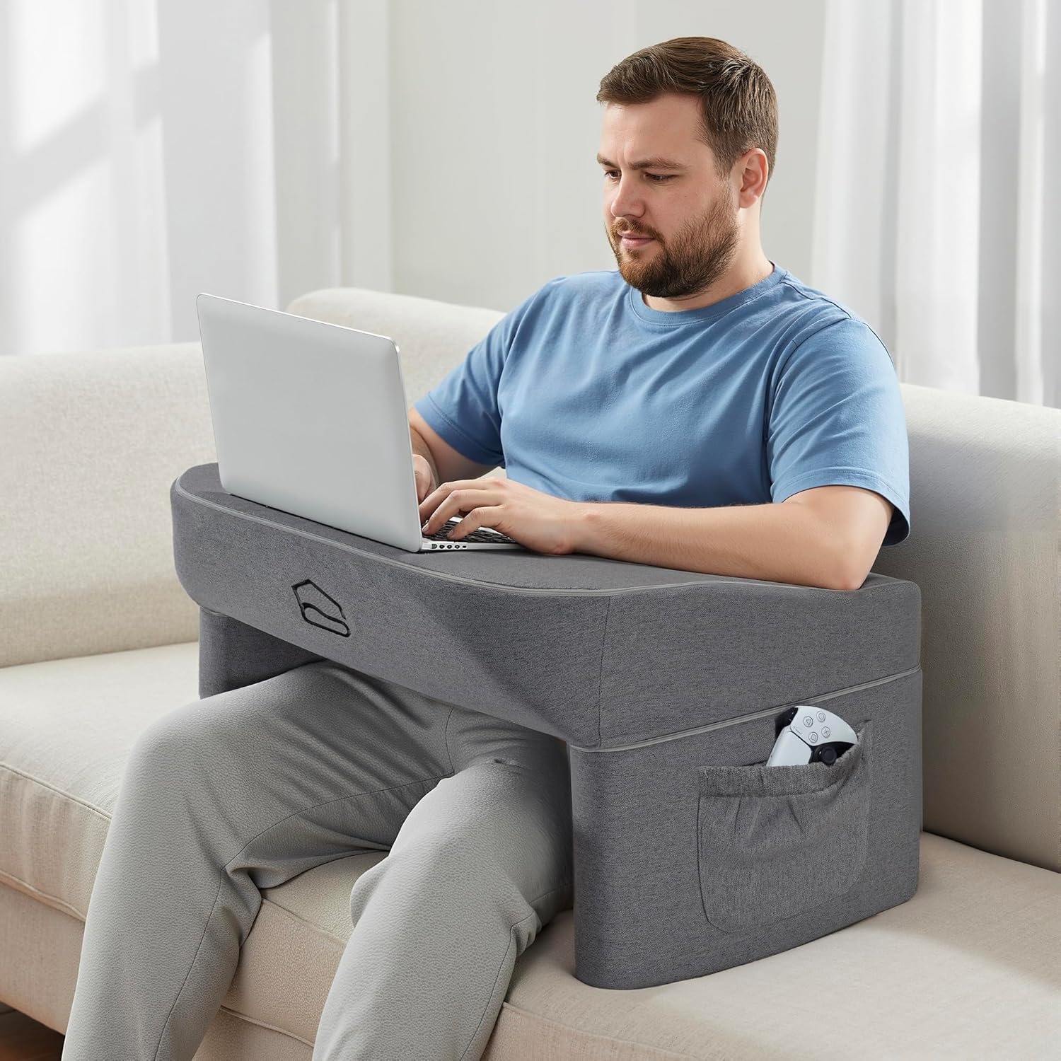 Reading Pillow for Bed, Extra Large Lap Desk Pillow for Tall Adult, Multi-Purpose ArmRest Gaming Laptop Pillow for Reading, Working, Playing Steam Deck Switch or Sitting in Bed Floor Couch