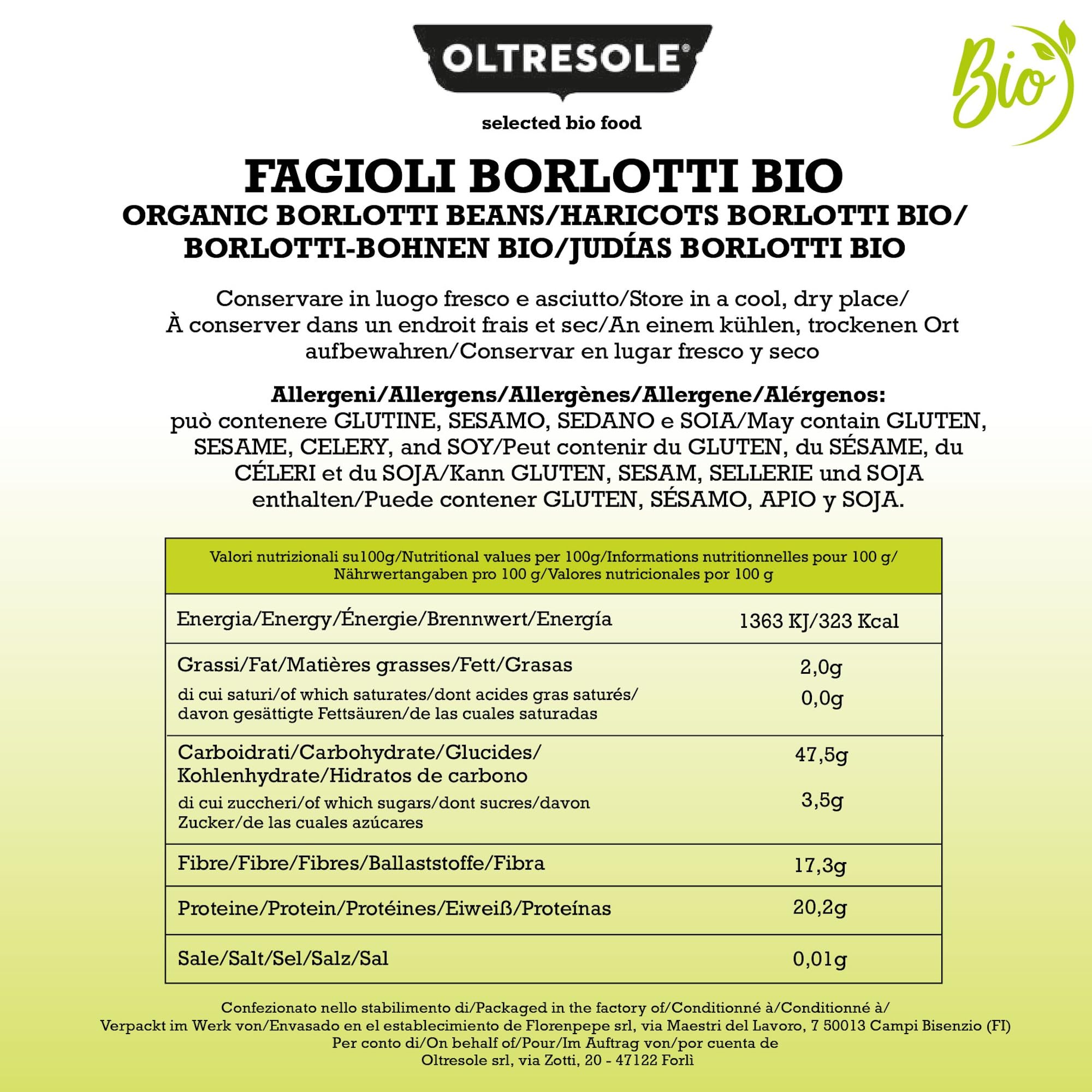 Oltresole, Fagioli Borlotti Biologici 5 Kg, Legumi Secchi Bio da Coltivazione Controllata, Ideali per Insalate, Zuppe, Minestre e Contorni, Formato Convenienza