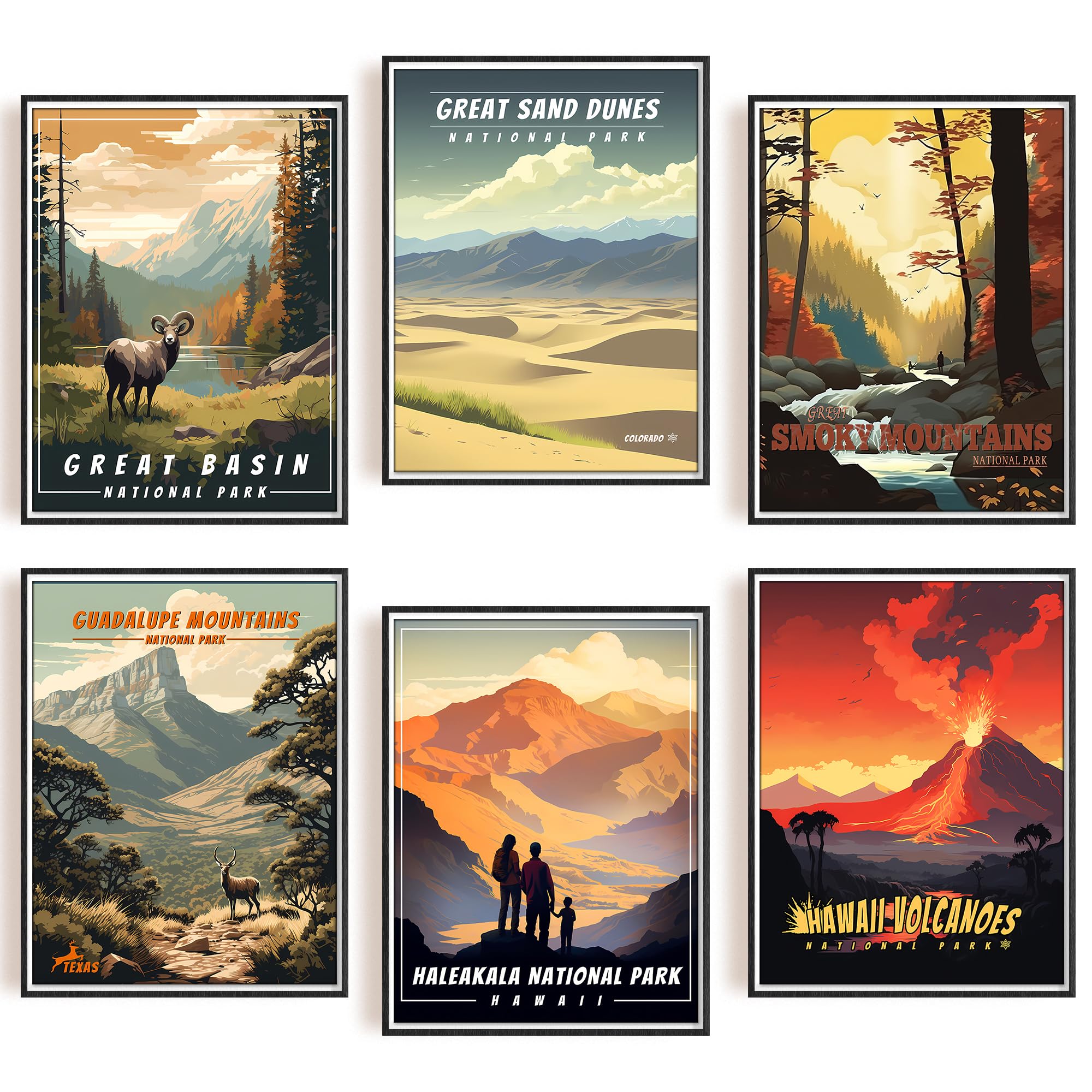 SHOXREM Abstract National Park Wall Art: Vintage Travel Posters Collection - Celebrating America's Majestic Mountain Landscapes, 8" W x 10" H (Style E)