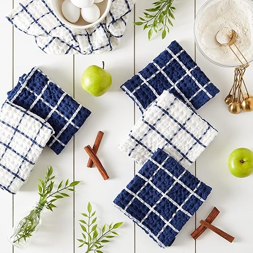 Miniatura 5 de DII Washed Waffle Collection - Juego de paños de cocina preencogidos de gran tamaño, ultra absorbentes, 12 x 12, azul náutico, 6 piezas