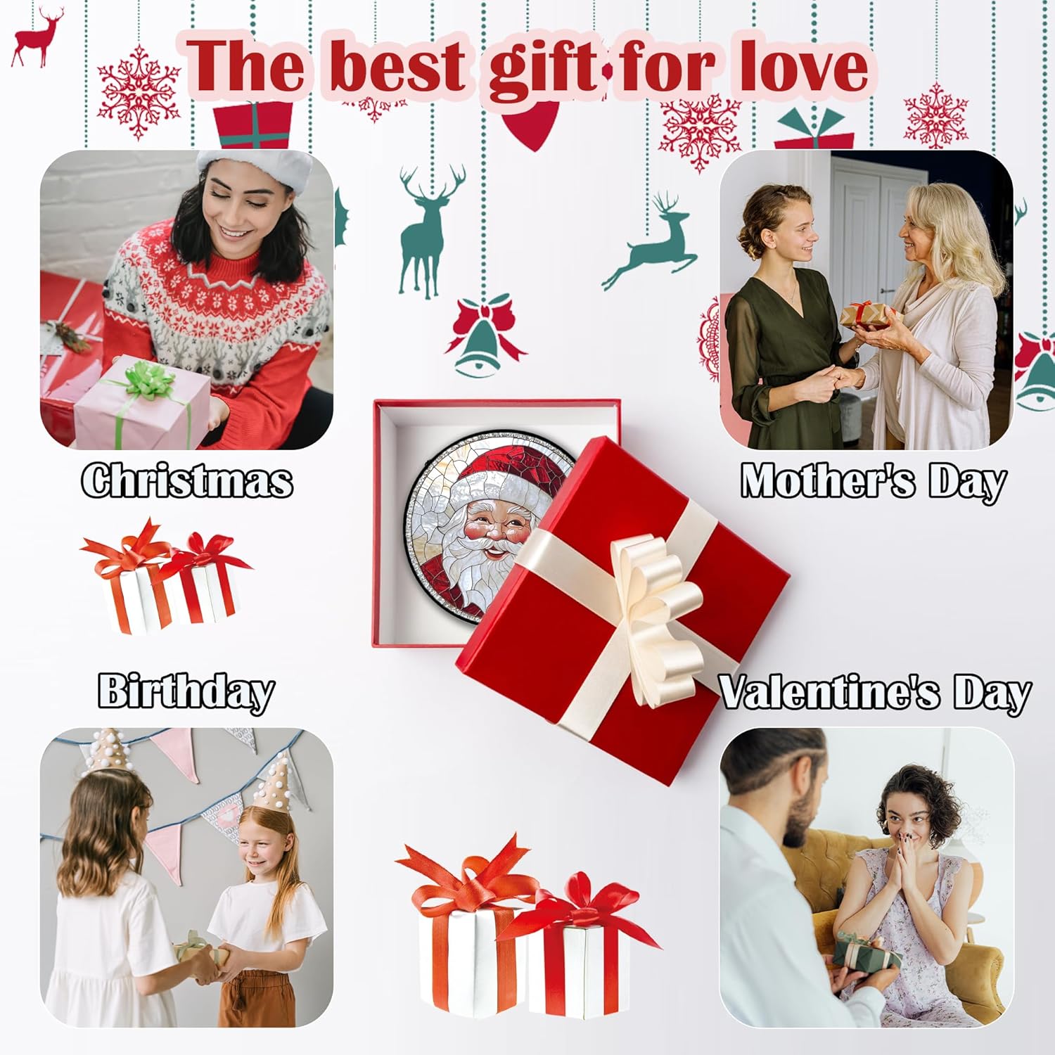 Stained Glass Window Hanging - Santa Claus with White Beard Suncatcher for Doors Home Christmas Decoration Winter Sun Catcher Thanksgiving New Year Birthday Gifts for Women Men Mom Nana 7.8 in