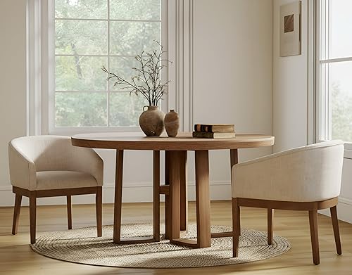 Miniatura 15 de Juego de 8 sillas de comedor modernas de mediados de siglo color beige, sillas de cocina y comedor tapizadas en lino con patas de madera negra, Lino