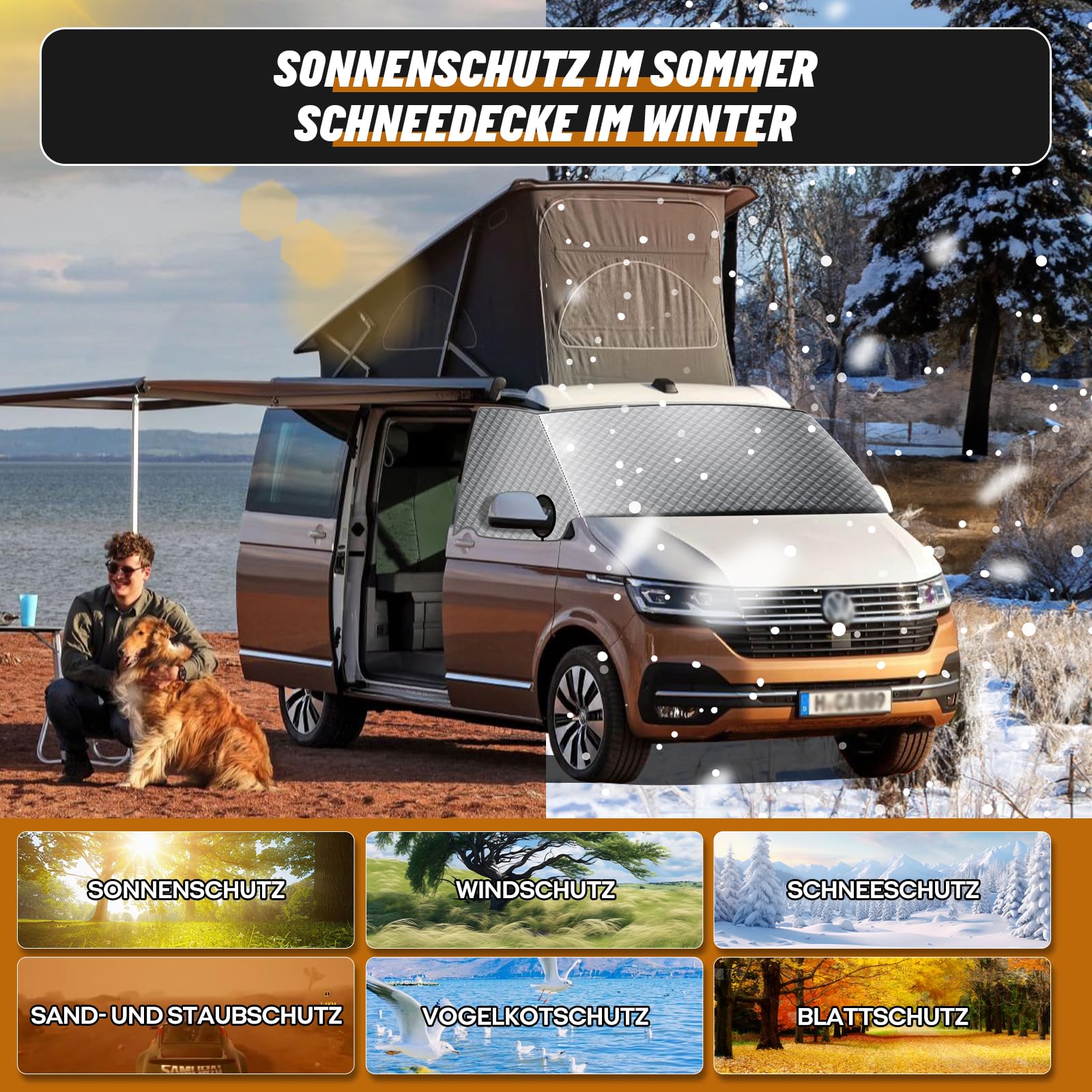 Frontscheibe Sonnenschutz für VW T5 2003–2015, Silber Reflektierend vor Sonne Frost EIS Staub Frontscheibenabdeckung, Windschutzscheiben für VW Wohnmobil