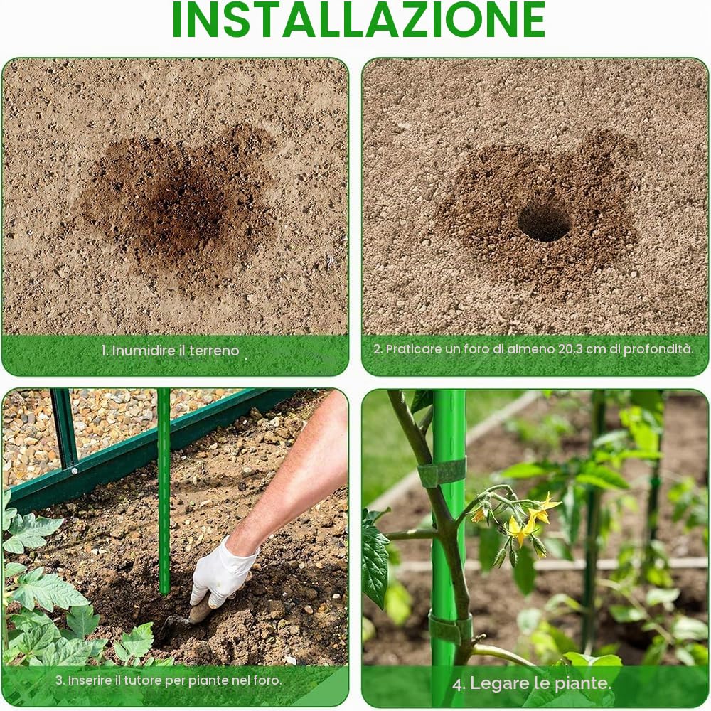 30 aste per piante rampicanti, in acciaio inox rivestito in plastica, 40 cm, con 20 connettori, 30 clip multifunzione e 2 legamenti per piante, supporto per piselli, cetrioli, pomodori