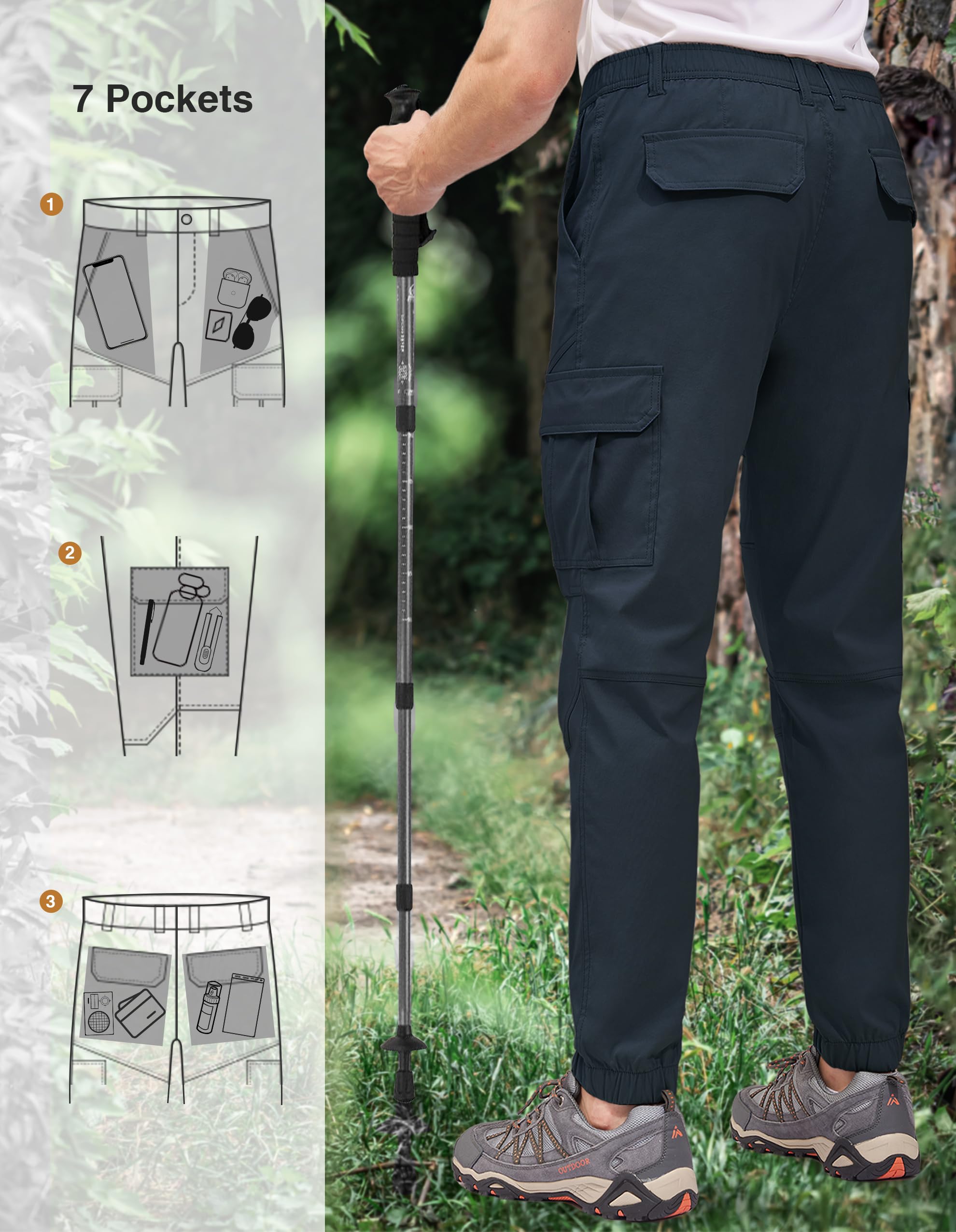 PULI Pantalon cargo de randonnée pour homme, coupe ajustée, extensible, pour jogging, cyclisme, extérieur, avec poches - bleu - 46