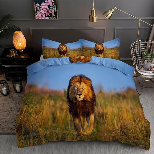 Funda de edredón de tamaño California King, color azul claro, con estampado de animales, funda de edredón de microfibra suave y 2 fundas de almohada