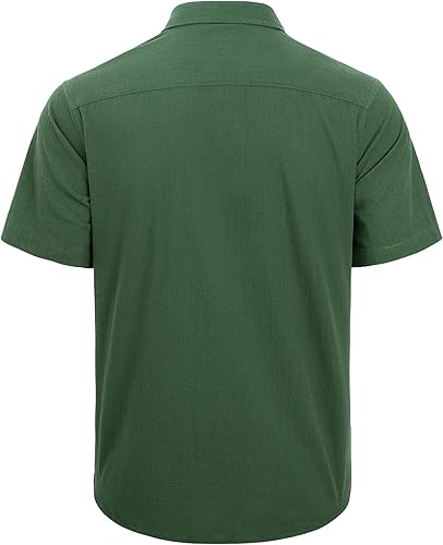 Miniatura 64 de J.VER Camisas de manga corta de lino y algodón para hombre, estilo informal, ligeras, con botones, para vacaciones, playa y verano, con bolsillo