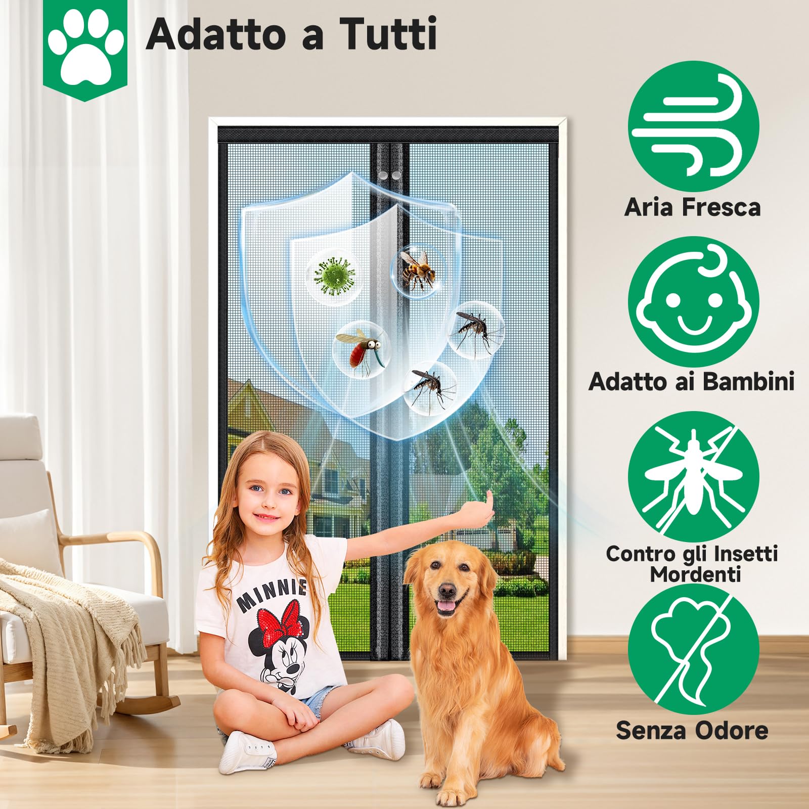 HOFUDON Zanzariera Magnetica 120x220cm, Vetroresina Rete Molto Resistente - Rete Ultra-fine Anti-insetti, Intera Barra Magnetica per Chiusura Automatica Senza Interruzioni (nero)