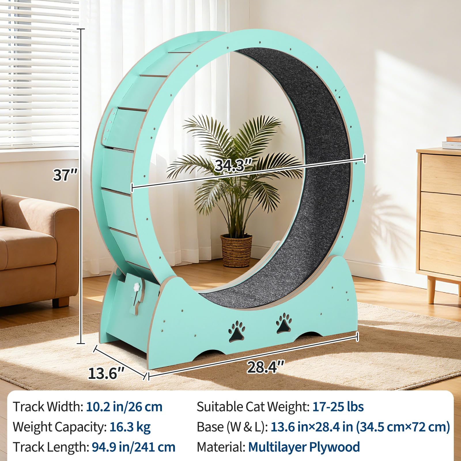 Katzenlaufrad Extra Groß 87 cm, Ultraleises Laufrad Katze mit Teppichmatte, Spielzeug-Set & Sicherheitsverriegelung, Stabil für Alle Katzenrassen