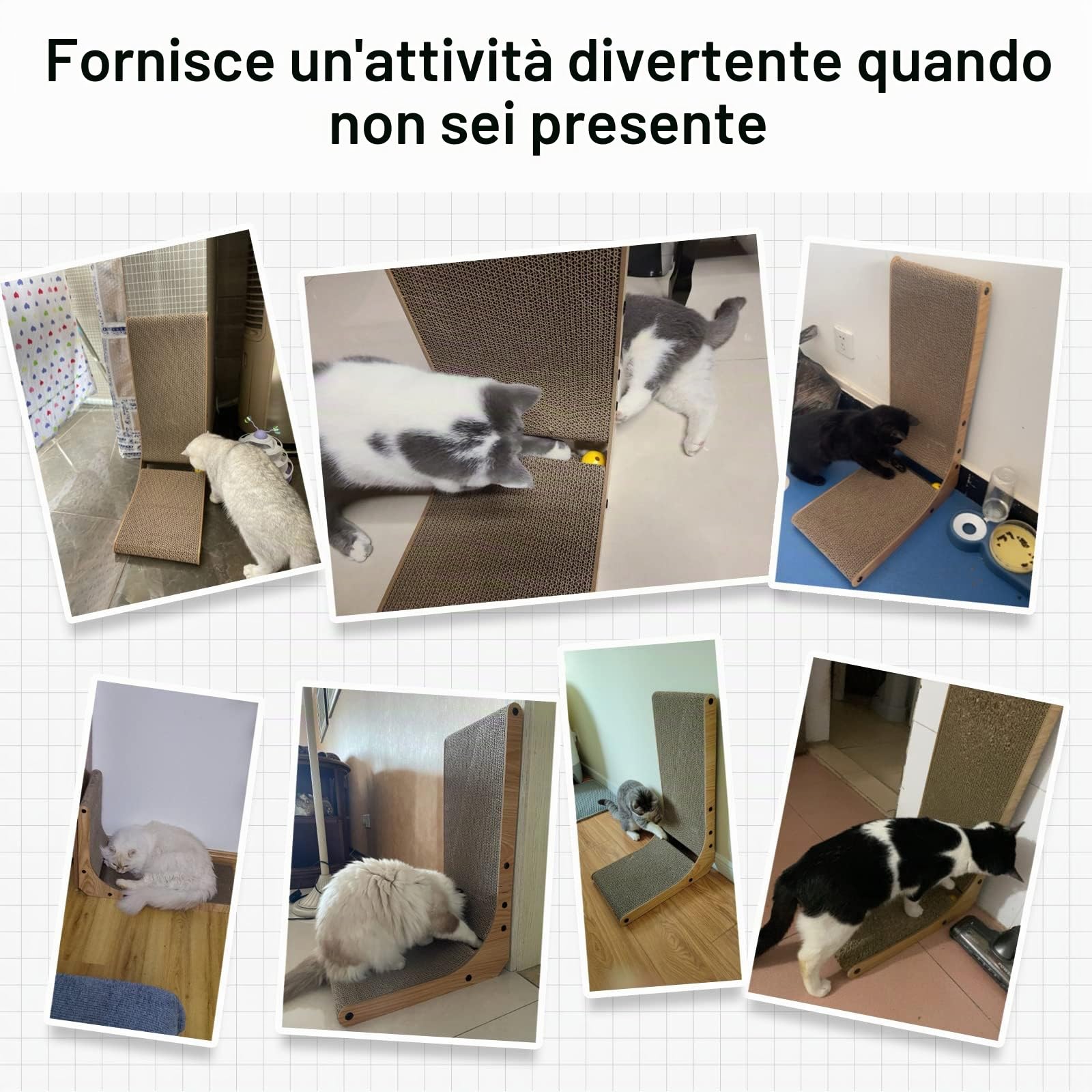 FUKUMARU Tiragraffi per Gatti, Tiragraffi Verticale a Forma di L Alto 68 cm, Giochi Gatto con Palla Giocattolo, Tappetini Tiragraffi per Gatti in Cartone di Alta Qualità per Pareti e Angoli.