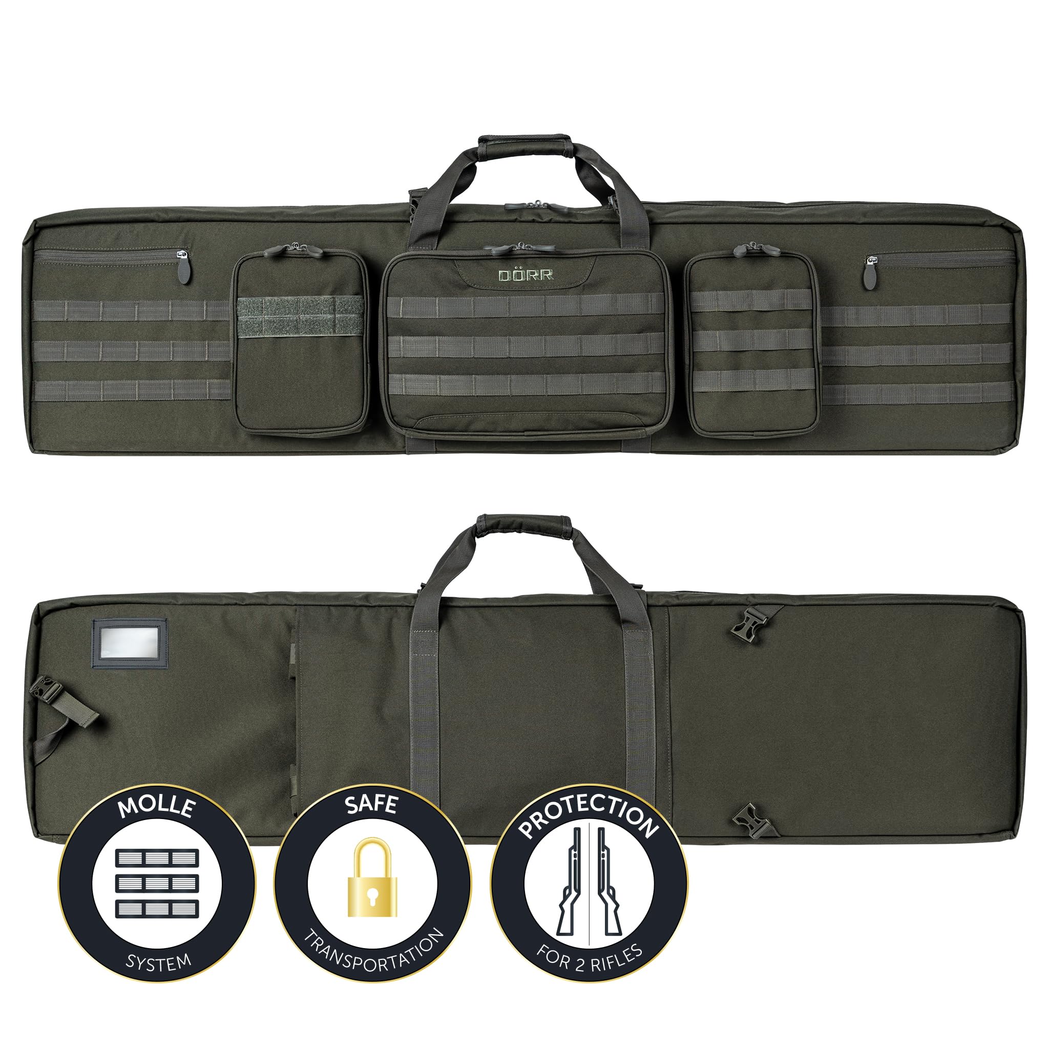DÖRR Gewehrtasche ProTac für eine oder Zwei Langwaffen, Olivgrün & Schwarz | Innemaße Single-Tasche 108x27x6 cm, Doppel-Tasche 129x30x12 cm, für Jagd, Schießsport, Airsoft, Luftgewehr, Waffenfutteral