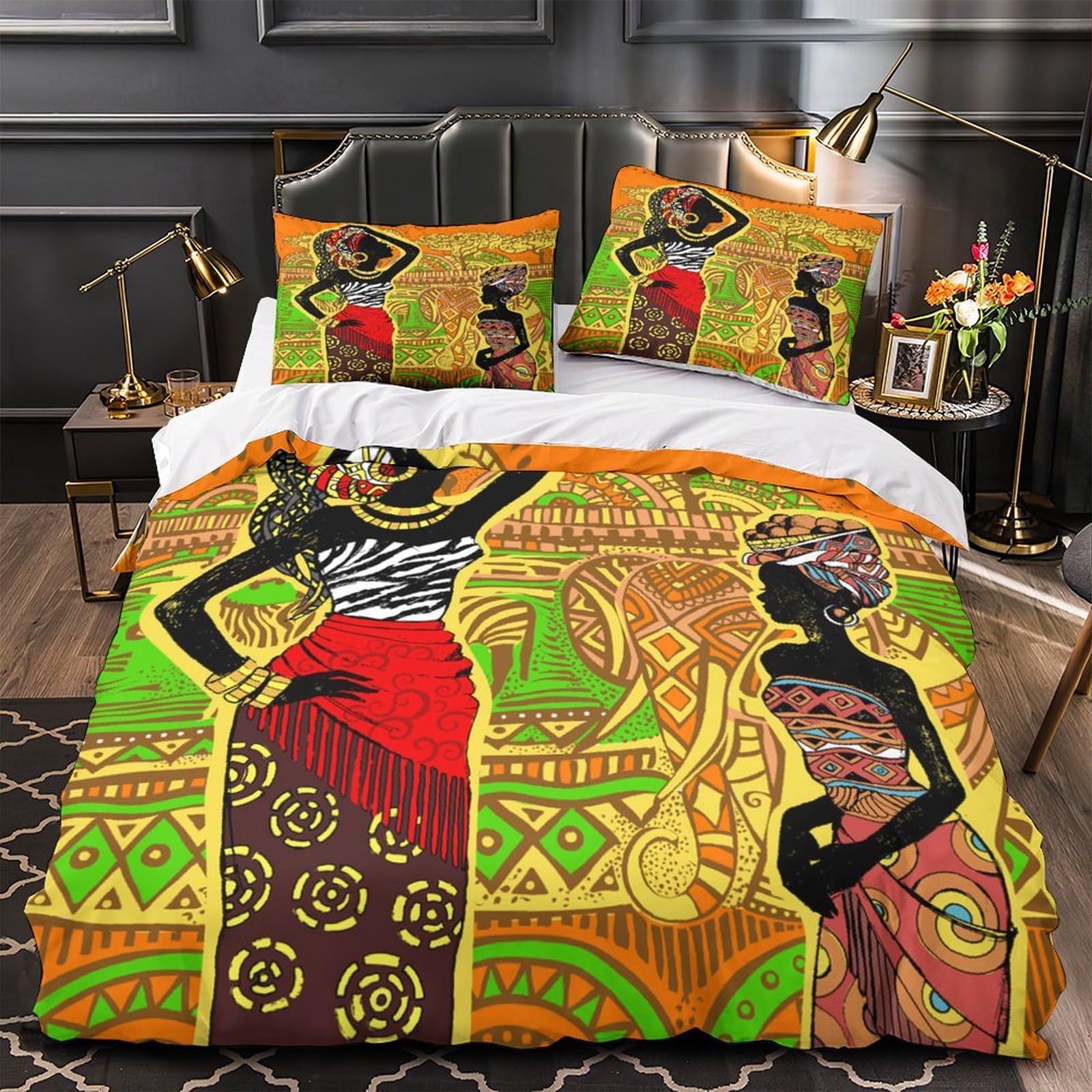 Housse de Couette Design Africain Tribu Parure de Lit 200x200 microfibre