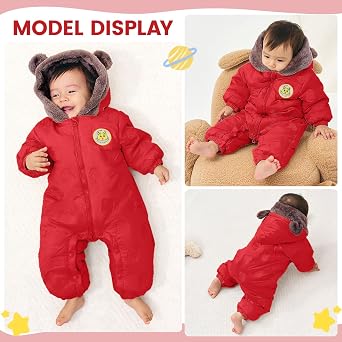 JiAmy Baby Snowsuit Newbron Hooded Winter Outfit Clothes Infant Warm Bear Onesie Zipper Coat Jumpsuit Romper
