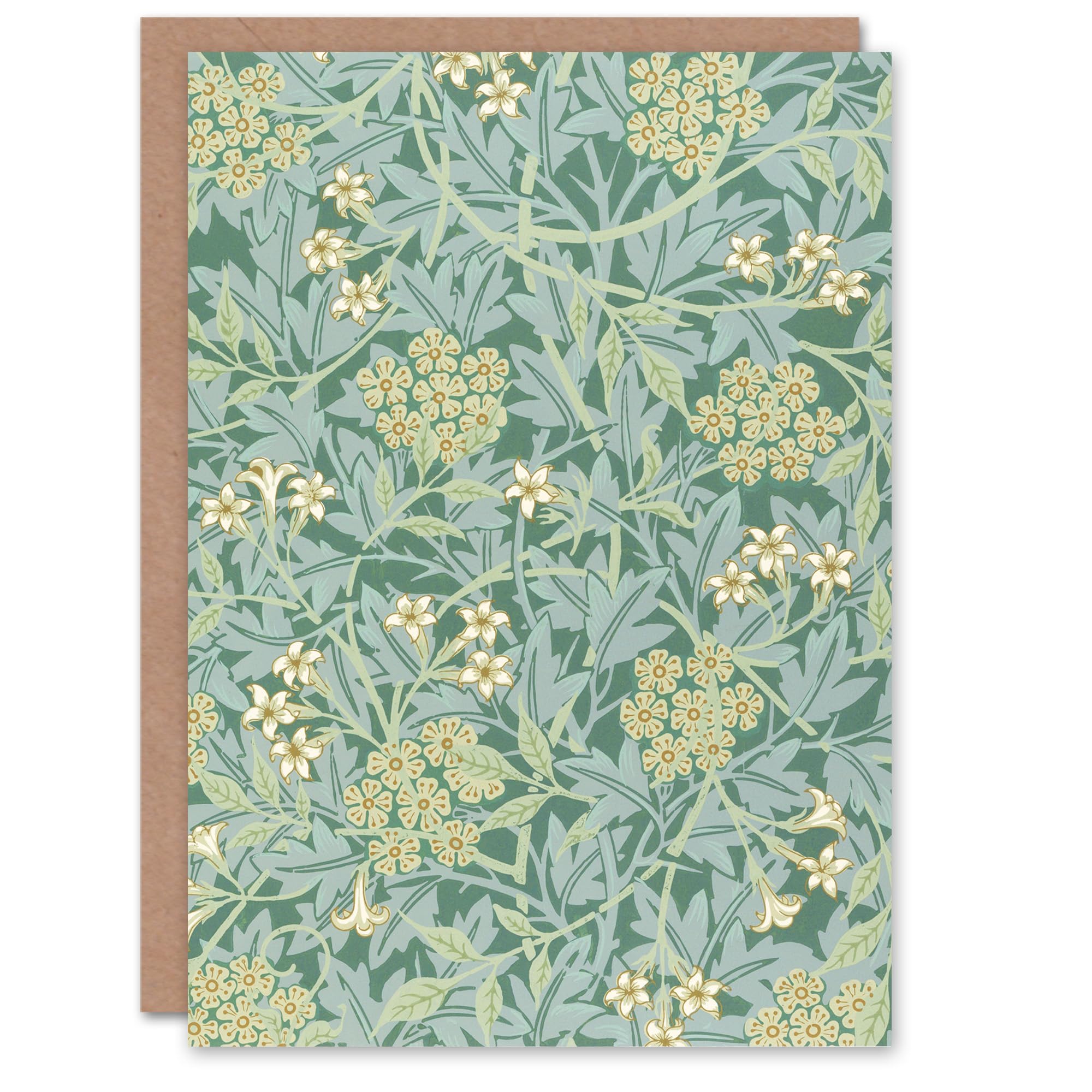 Artery8 William Morris Art Card Jasmine Flowers Green Pattern