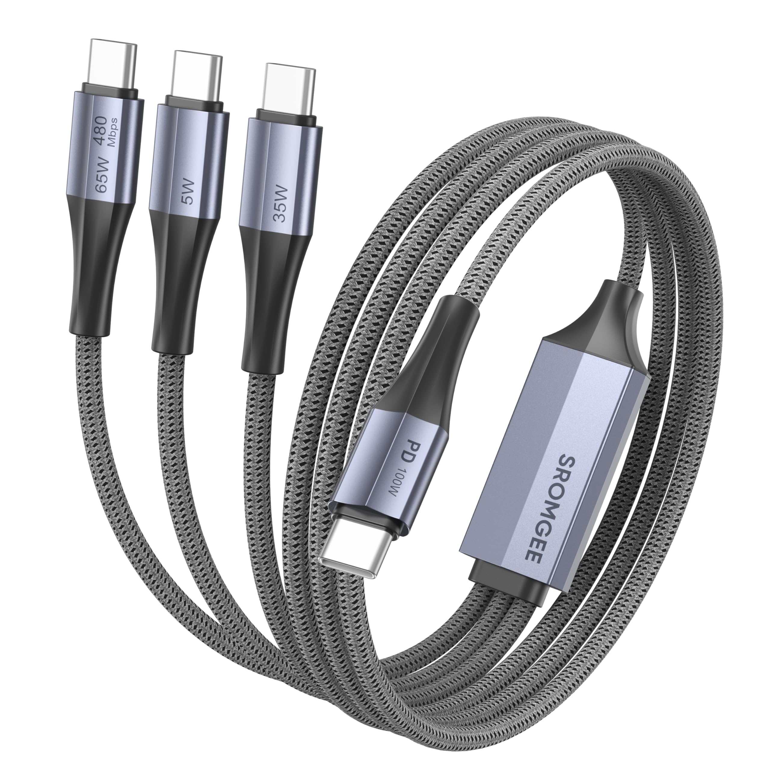 Multi 3 in 1 USB-C Ladekabel, USB C Splitter Kabel 1.5M, Triple Port 100W PD Schnellladekabel mit Nylon geflochtenem USB C auf Typc C Kompatibel mit iPhone 16 15, Samsung Galaxy, iPad, Tablets