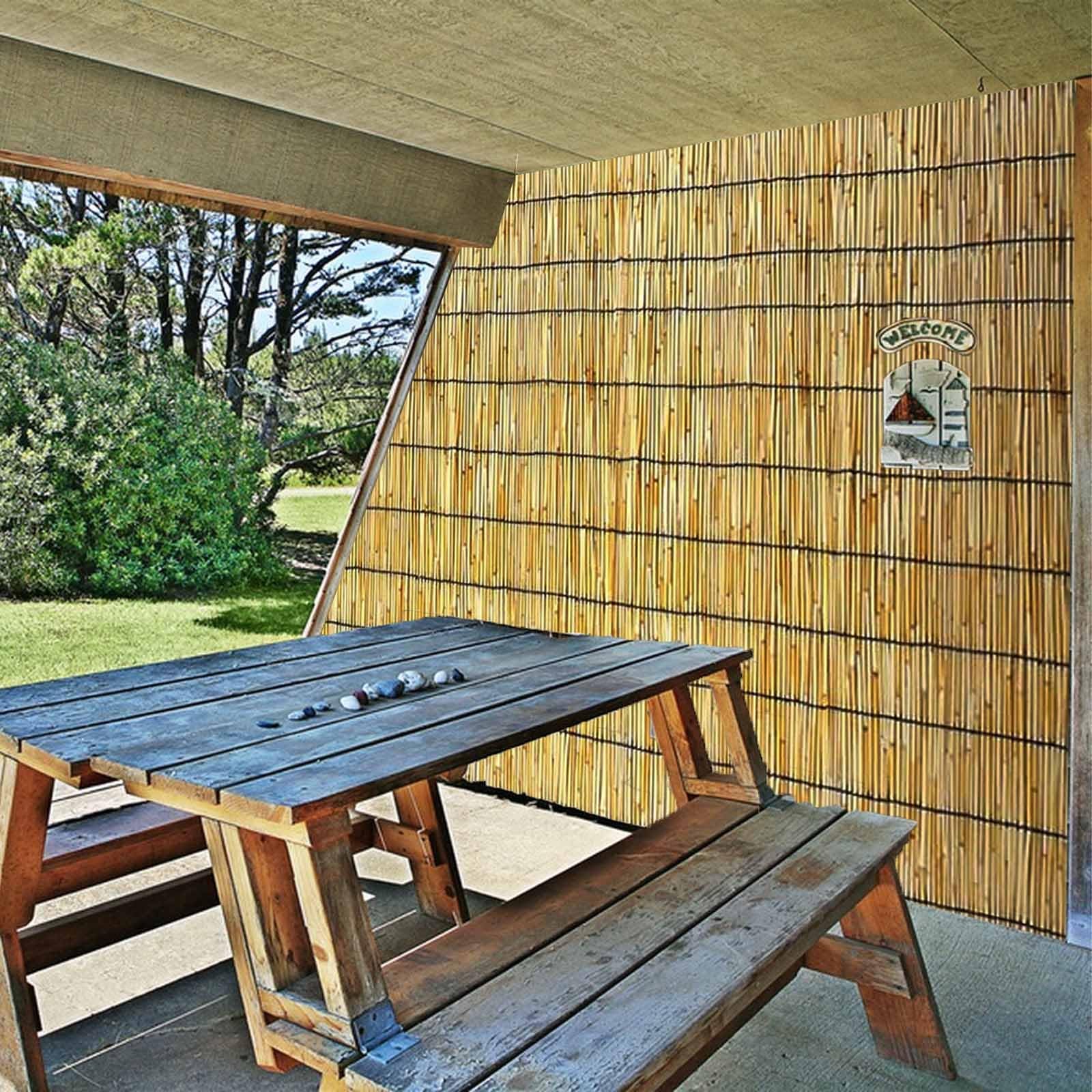 Bambusowy parawan prywatności, 61 x 700 cm, naturalny walcowany płot trzcinowy, na zewnątrz, podwórko, patio, dekoracyjne pokrycia zapewniające prywatność i dekorację