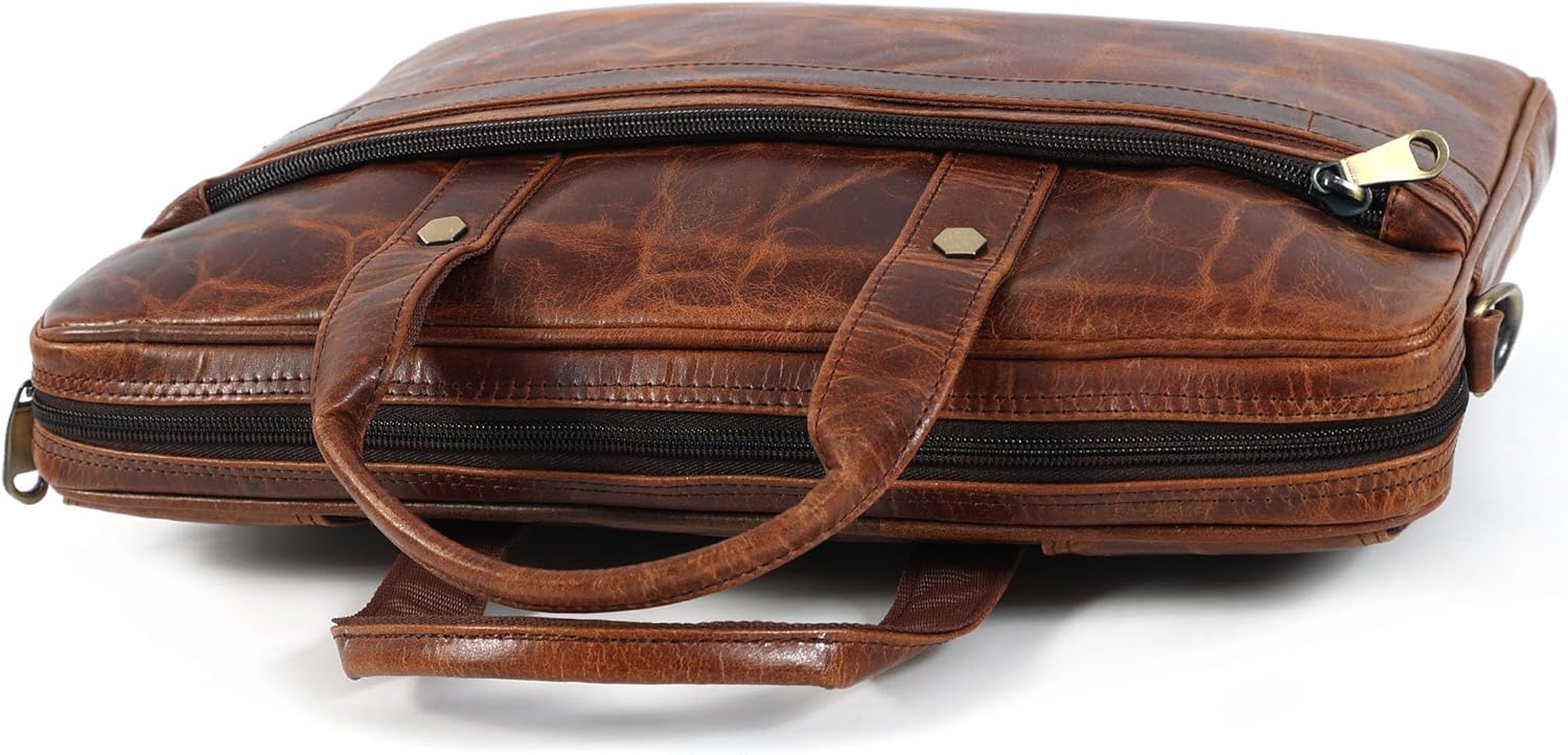 Mens Laptop Bag 16 Inch Waterproof Vintage Leather Shoulder Office Crossbody Bag With Ajustable Straps Metal Grip - Image 6